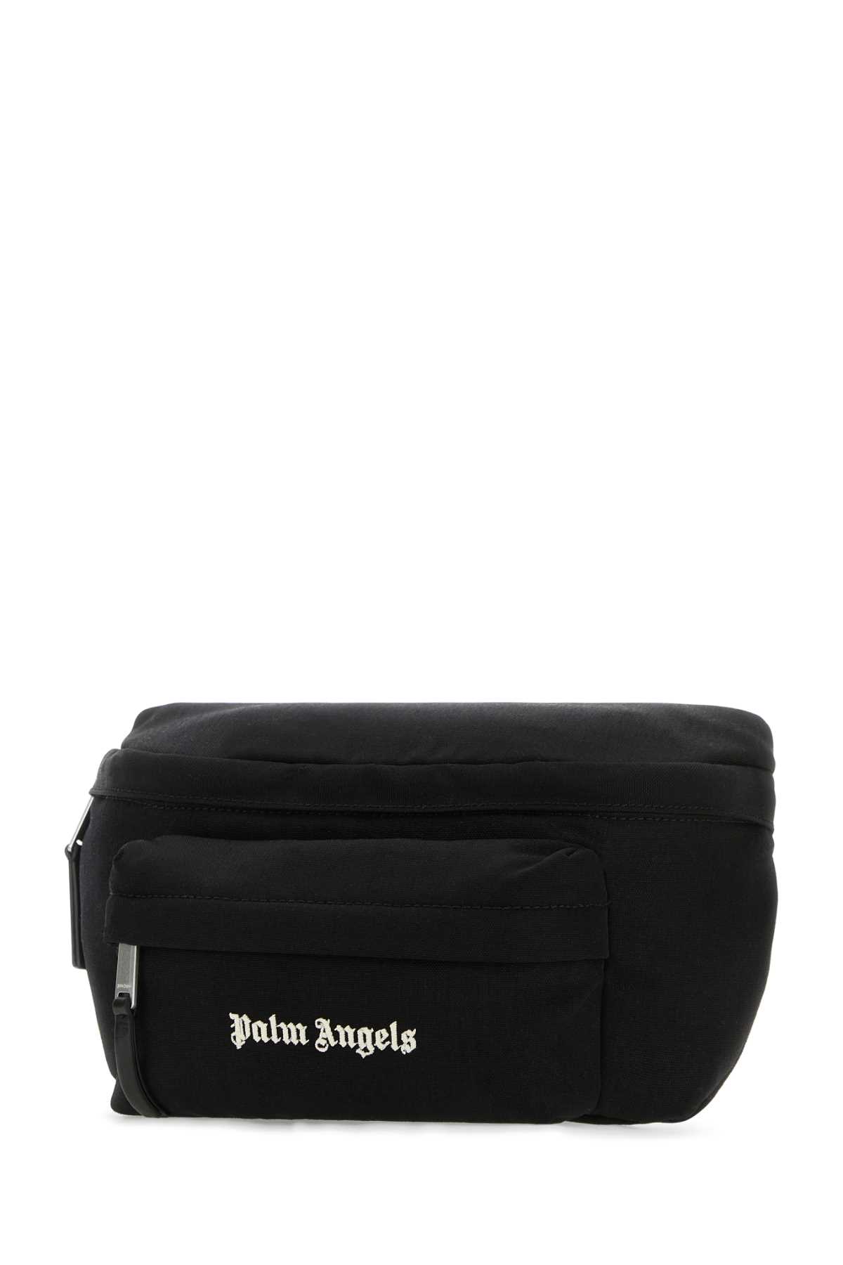 Palm Angels Black Canvas Belt Bag In Blackwhit