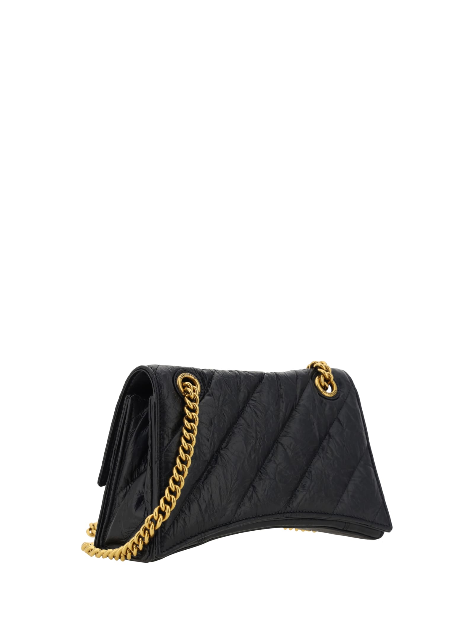 Balenciaga Black Calfskin Crush Chain S Shoulder Bag In Black