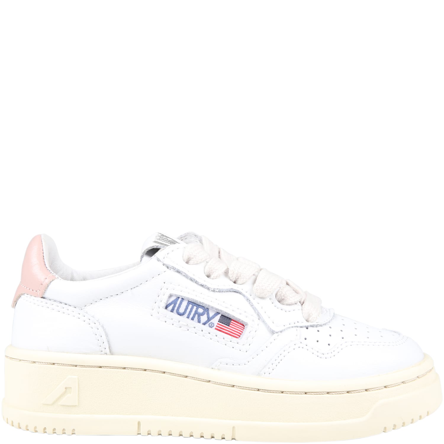Autry White Sneakers For Kids With Pink Deatils