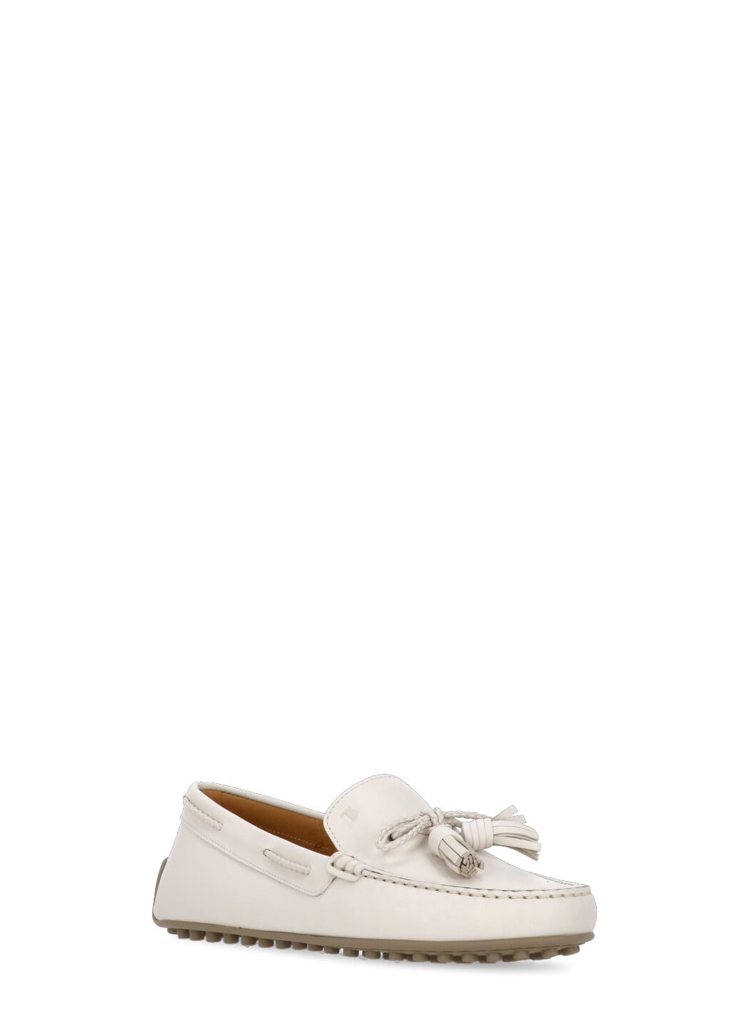 Tod's White Lime Calfskin Driving Loafer With Low Heel In Ivory