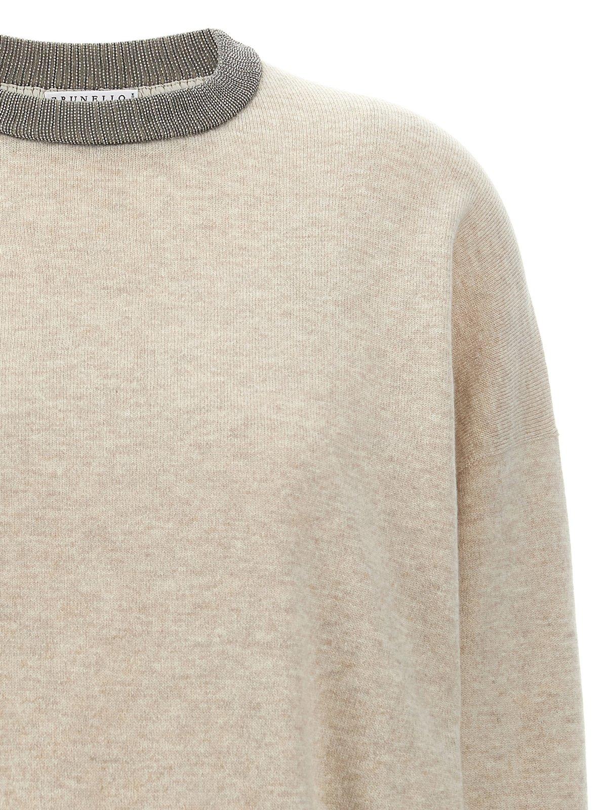 Shop Brunello Cucinelli Monile-detailed Knit Jumper In Neutrals