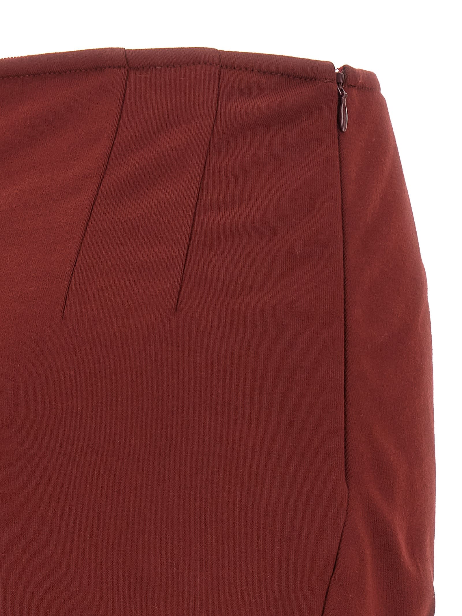 Dries Van Noten High Waist Midi Skirt With Ruffled Detail In Burgundy