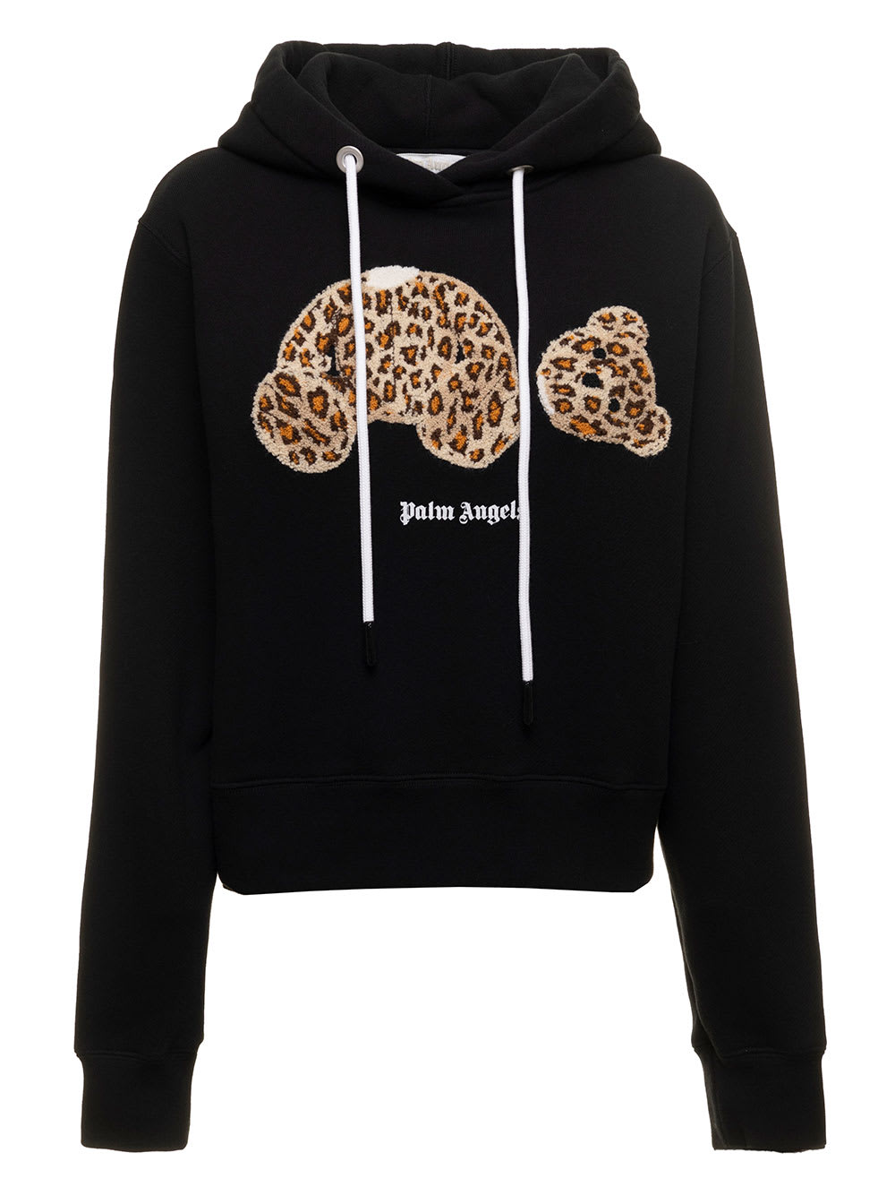 Palm Angels Woman s Black Cotton Hoodie With Leopard Bear Print