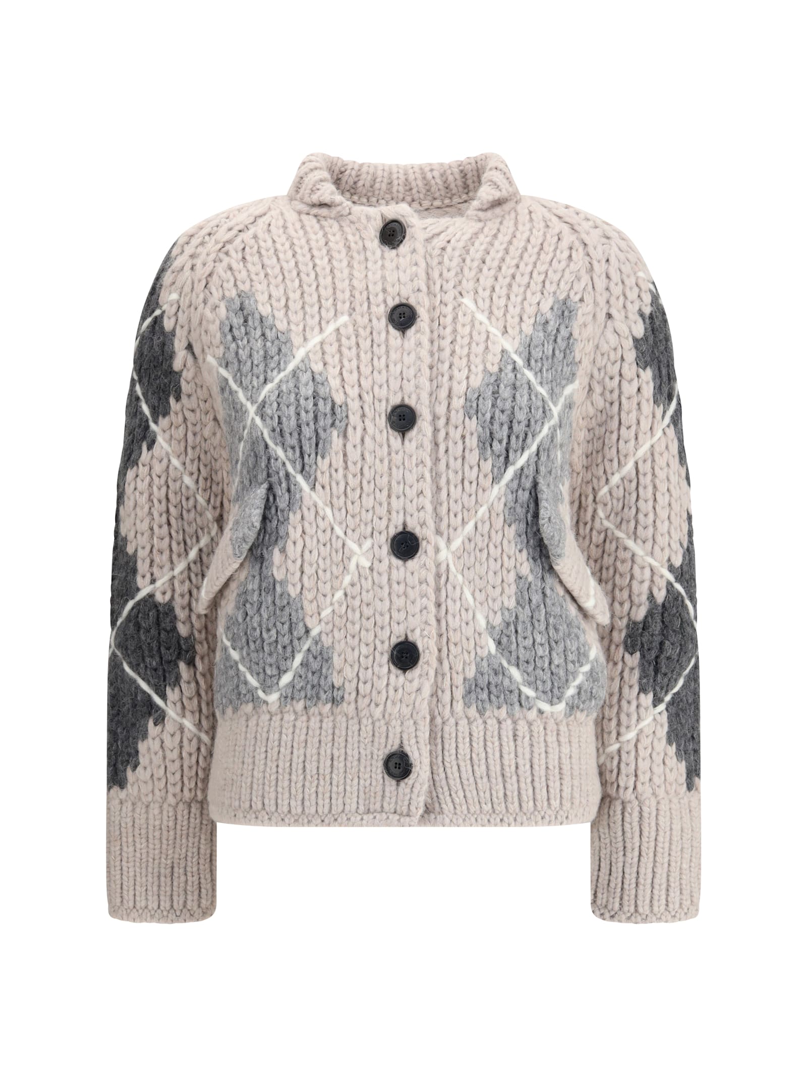 Ermanno Scervino Argyle-pattern Knitted Cardigan In Neutral