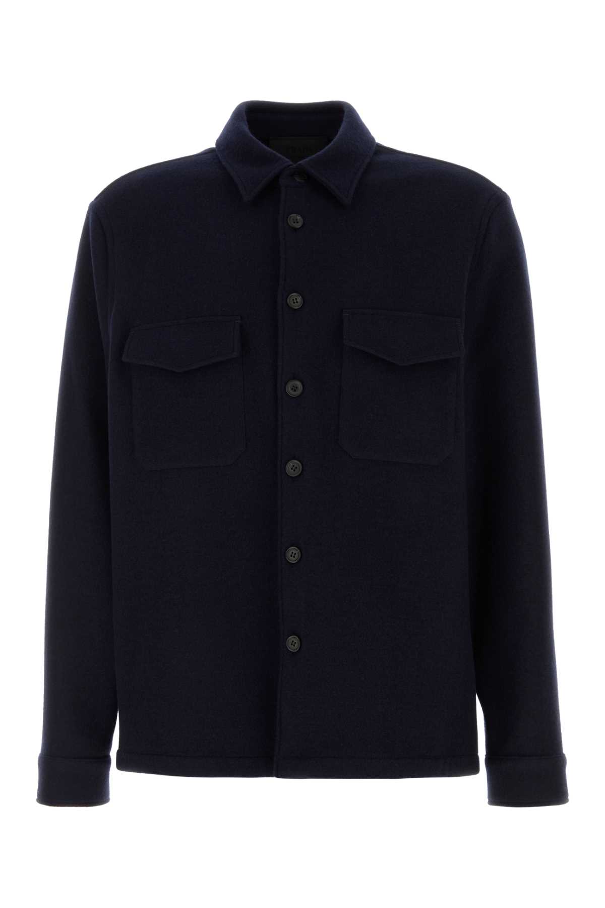 Shop Prada Midnight Blue Wool Bled Shirt In Bleu