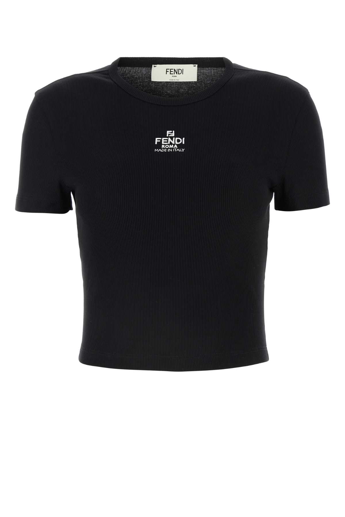 Fendi Women T-shirt A Coste Cropped Con Dettaglio Logo In Cotone Stretch Nero Donna In Black