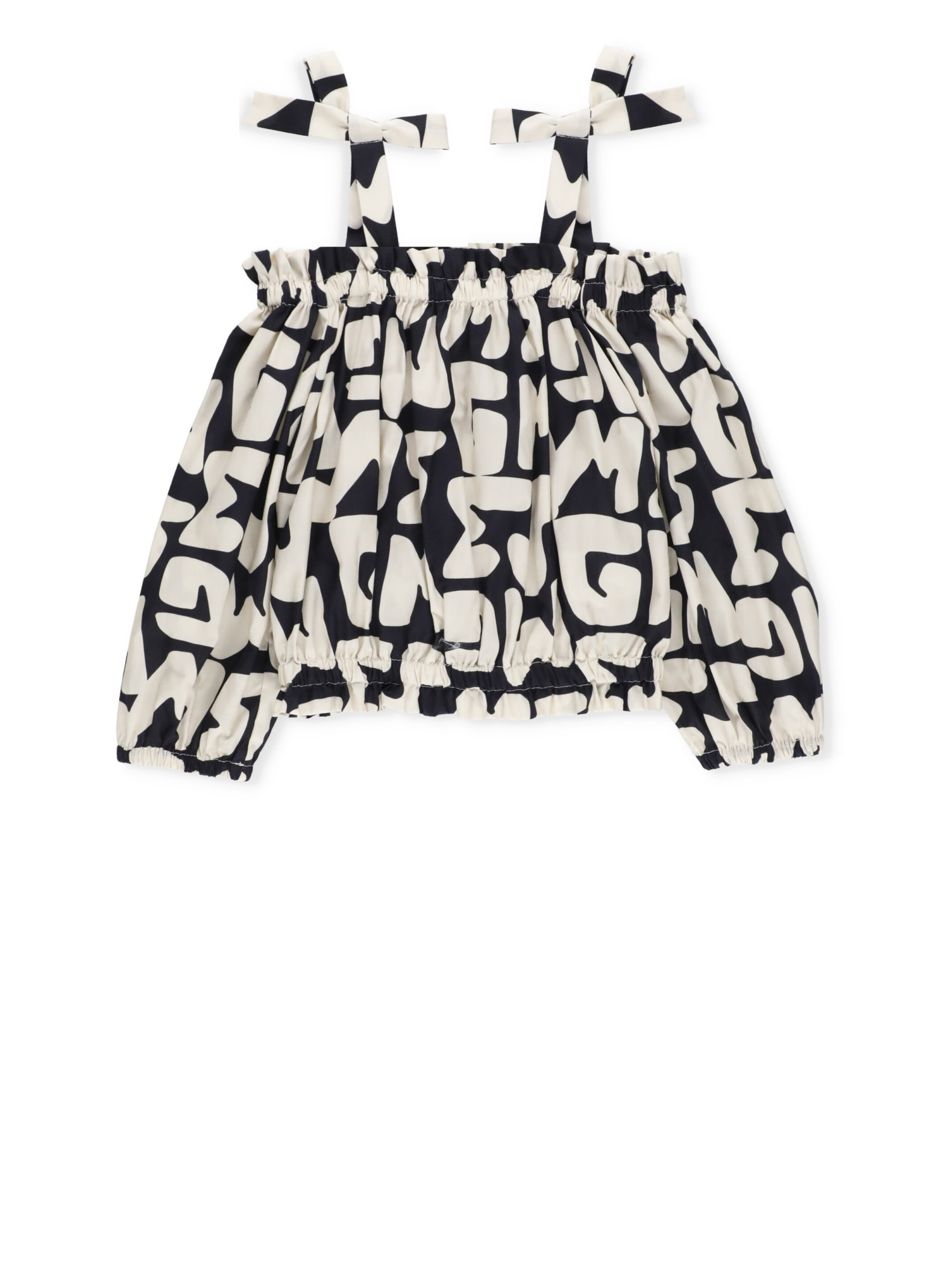 Msgm Ruffle Logo-print Crop-top In Multicolor
