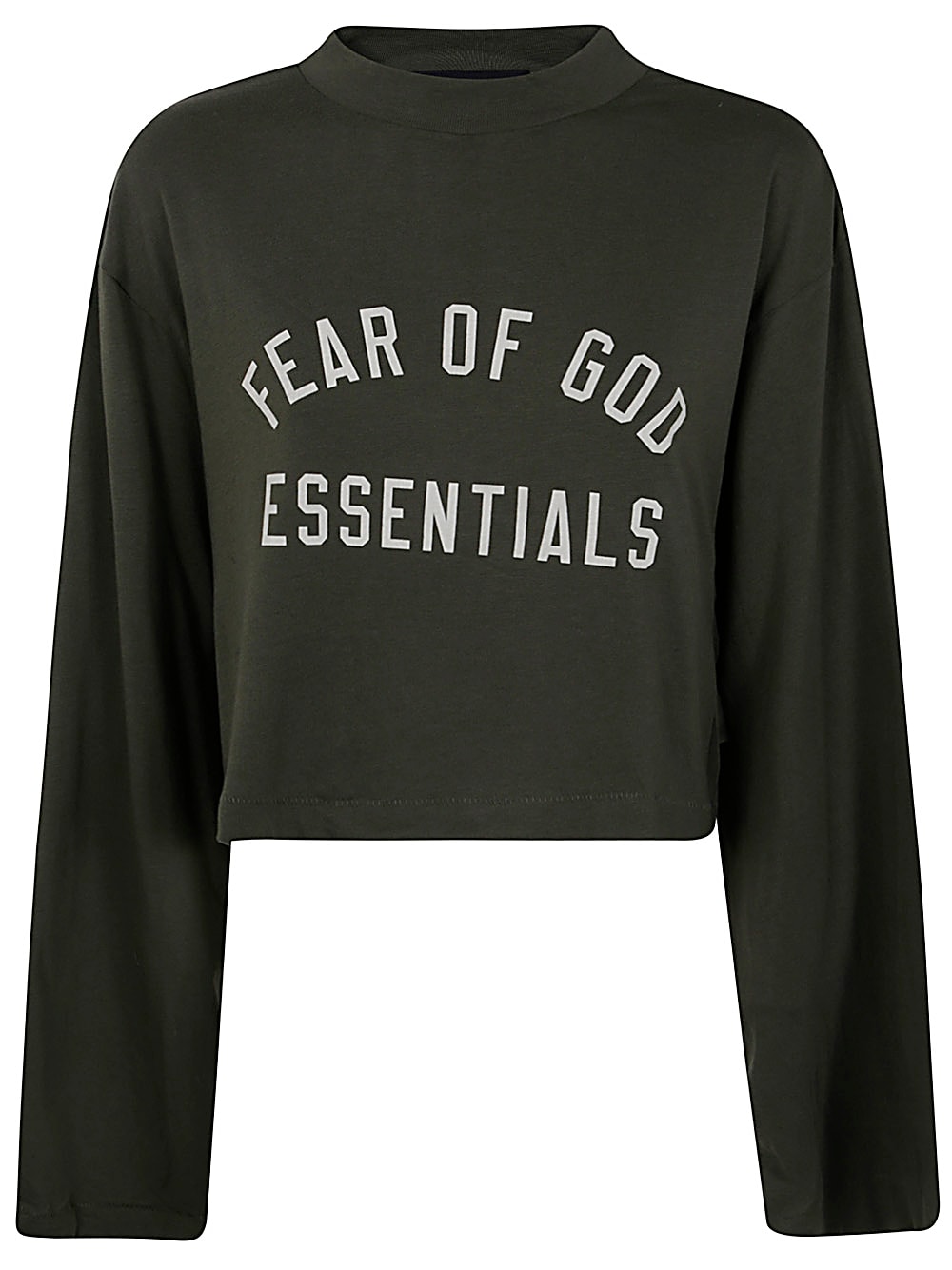 Fear Of God Tri-blend Cropped Longsleeve Shirt In Military