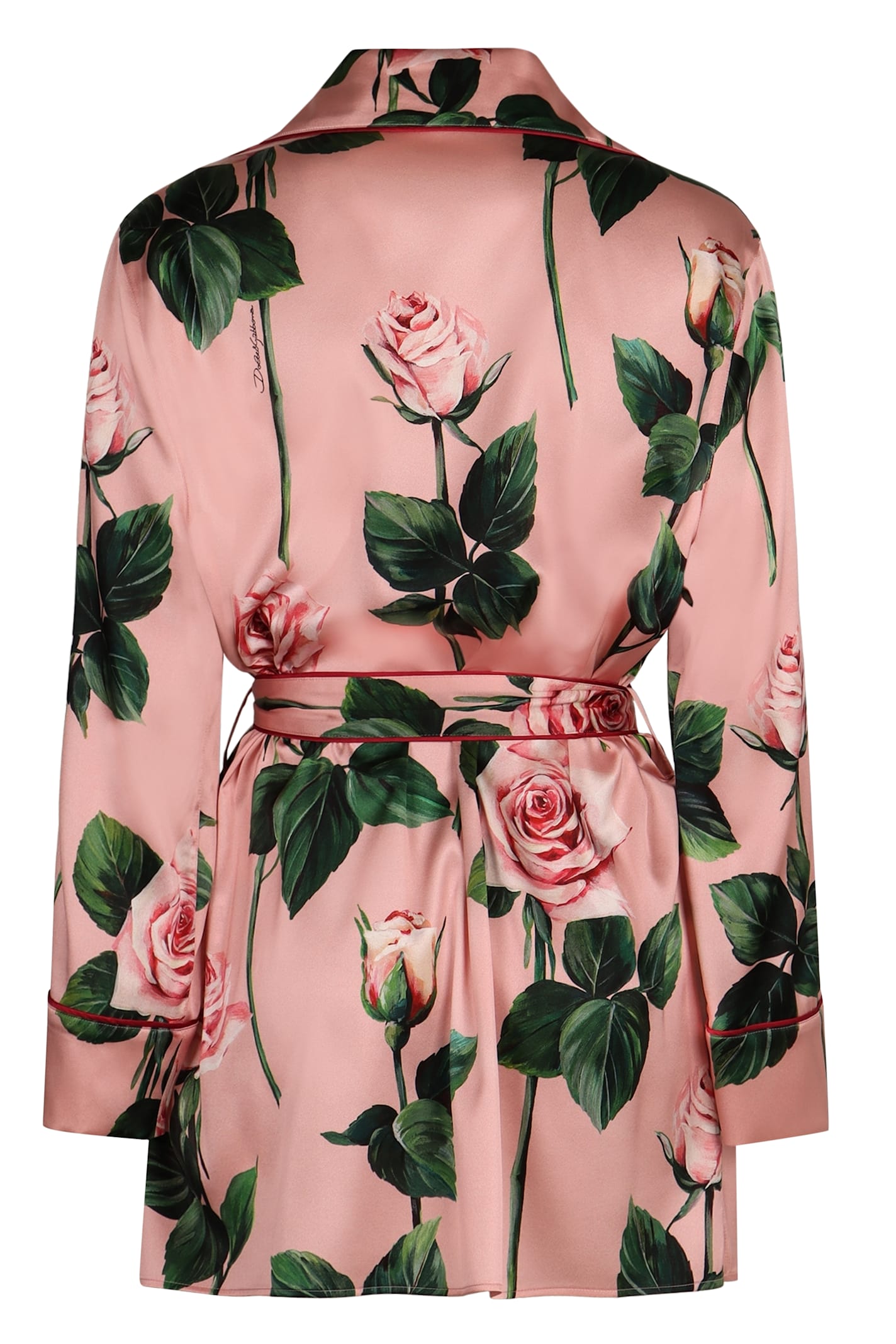 Dolce & Gabbana Silk Floral Shirt With Waist Belt In Pink