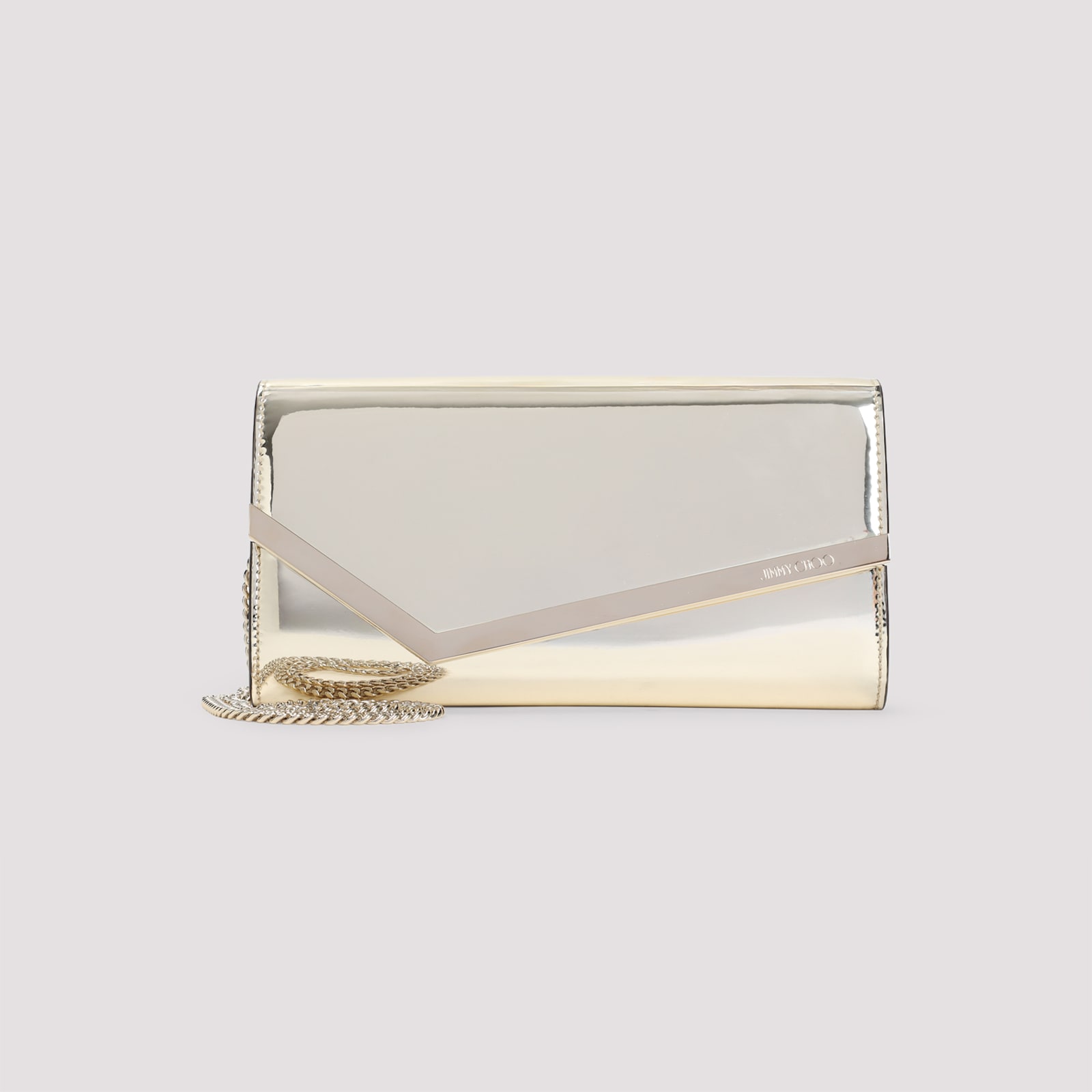 Jimmy Choo Emmie Mirror Leather Clutch Bag In Gold