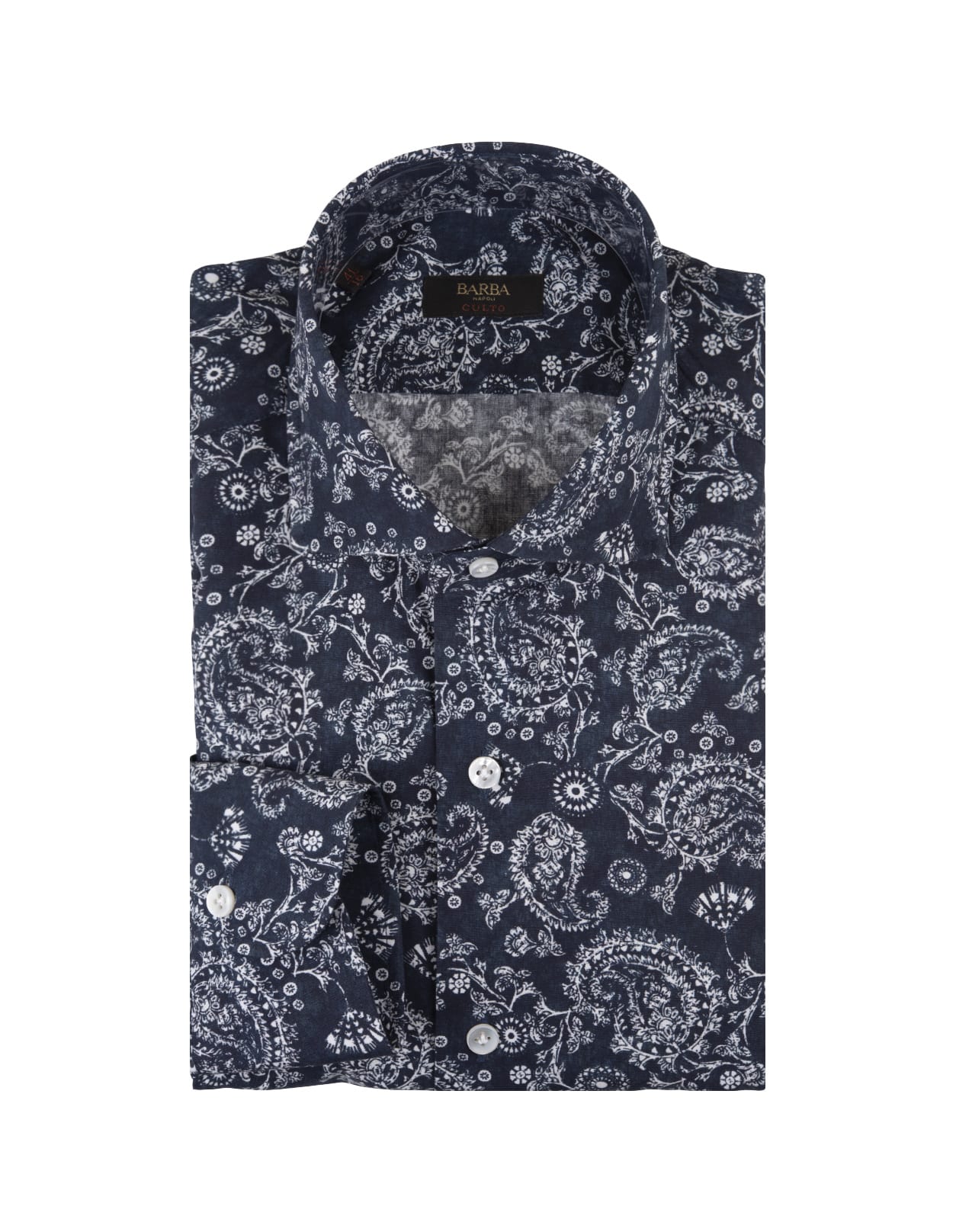 Shop Barba Napoli Blue Cotton Shirt With Cashmere Pattern
