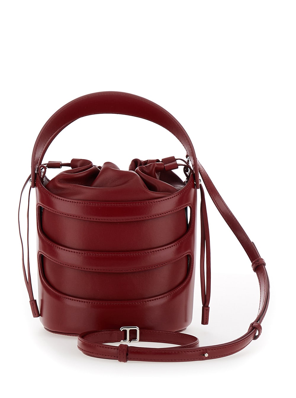 Shop Alexander Mcqueen The Rise Bordeaux Bucket Bag With Harness Cage In Leather Woman In Red