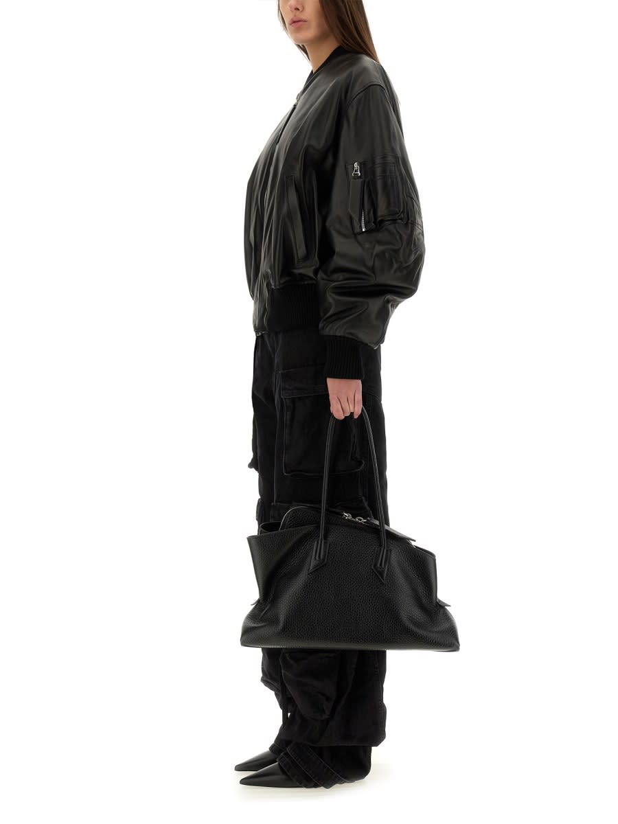 Shop Attico Leather Bomber Jacket In Black