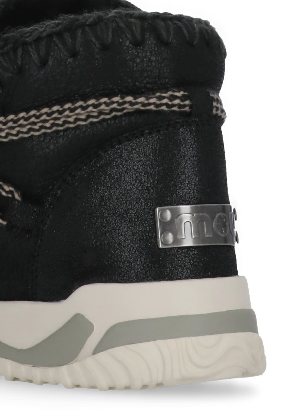 Mou Eskimo Trainer Low Heels Ankle Boots In Cbkg Cracked Black Grey