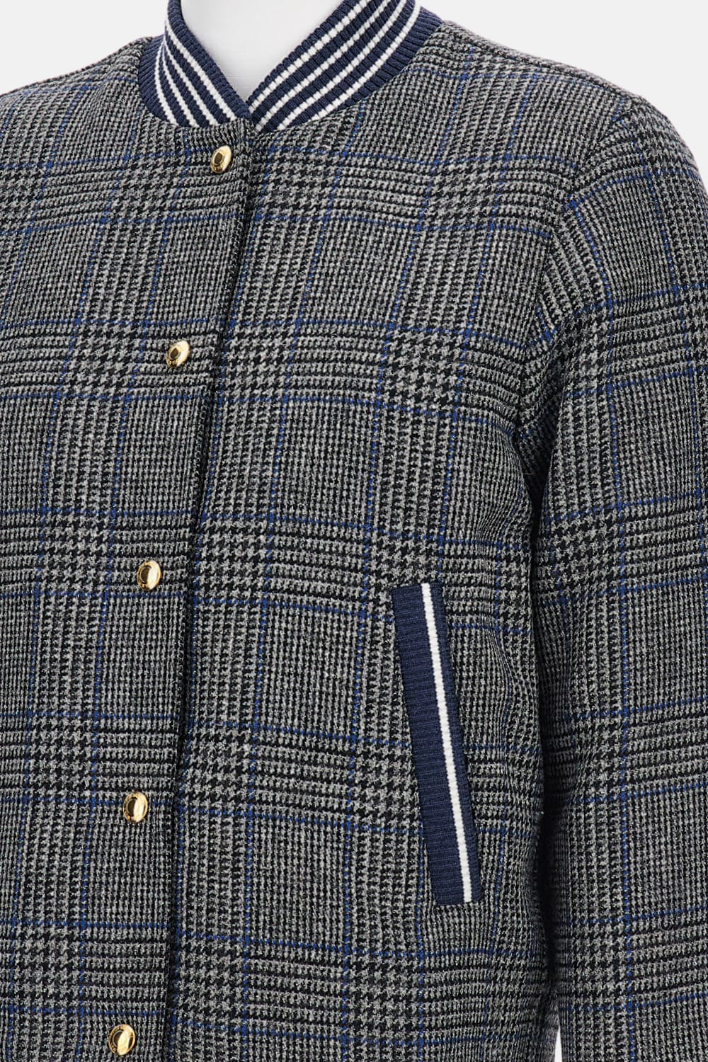 Thom Browne Checked Pattern Ribbed Collar Jacket In Gray