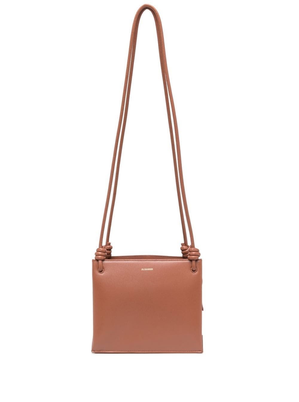 giro small brown leather crossbody bag with logo jil sander woman