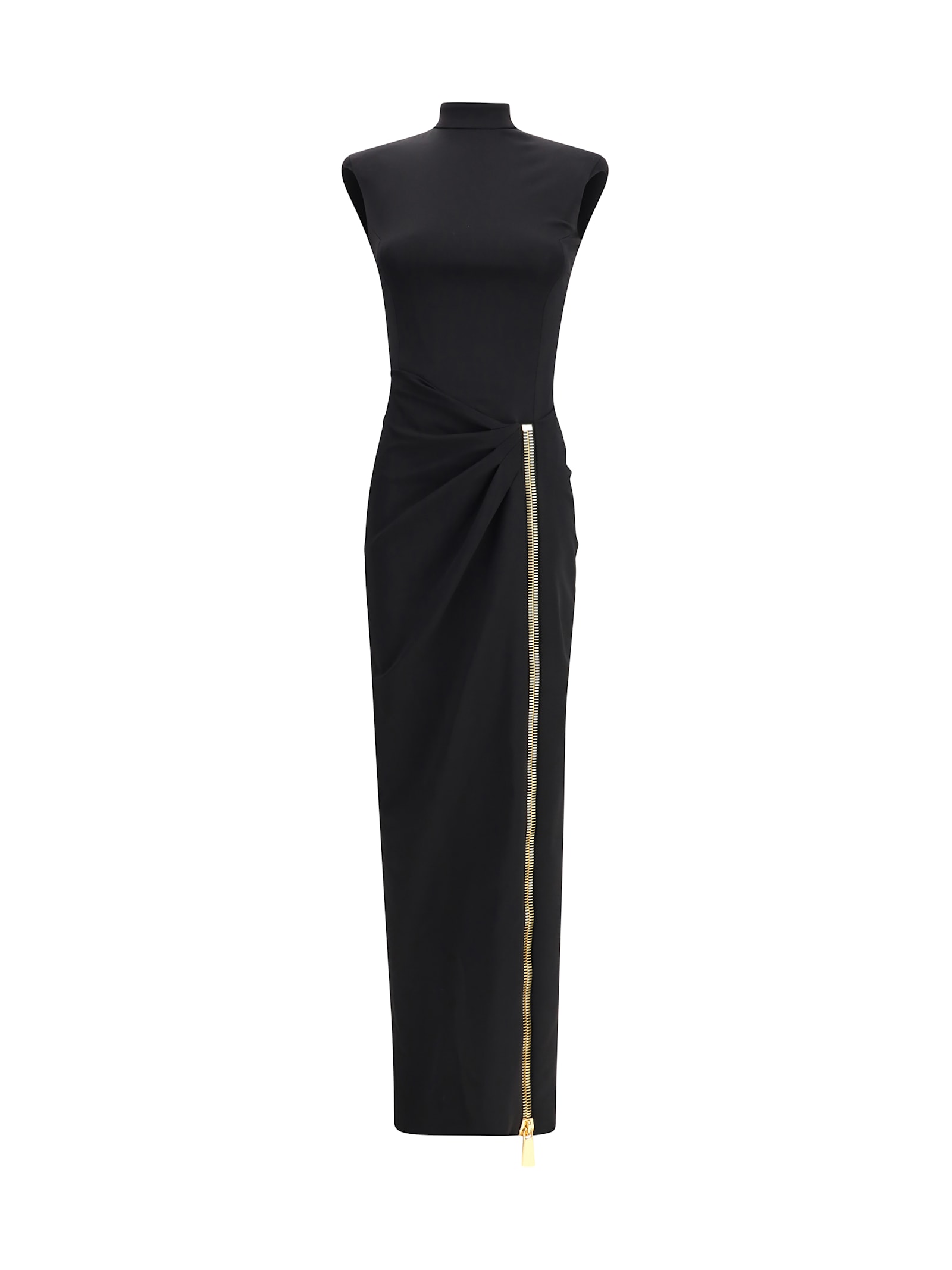 Balmain Zipped Compact Jersey Slit Long Dress Clothing In Black