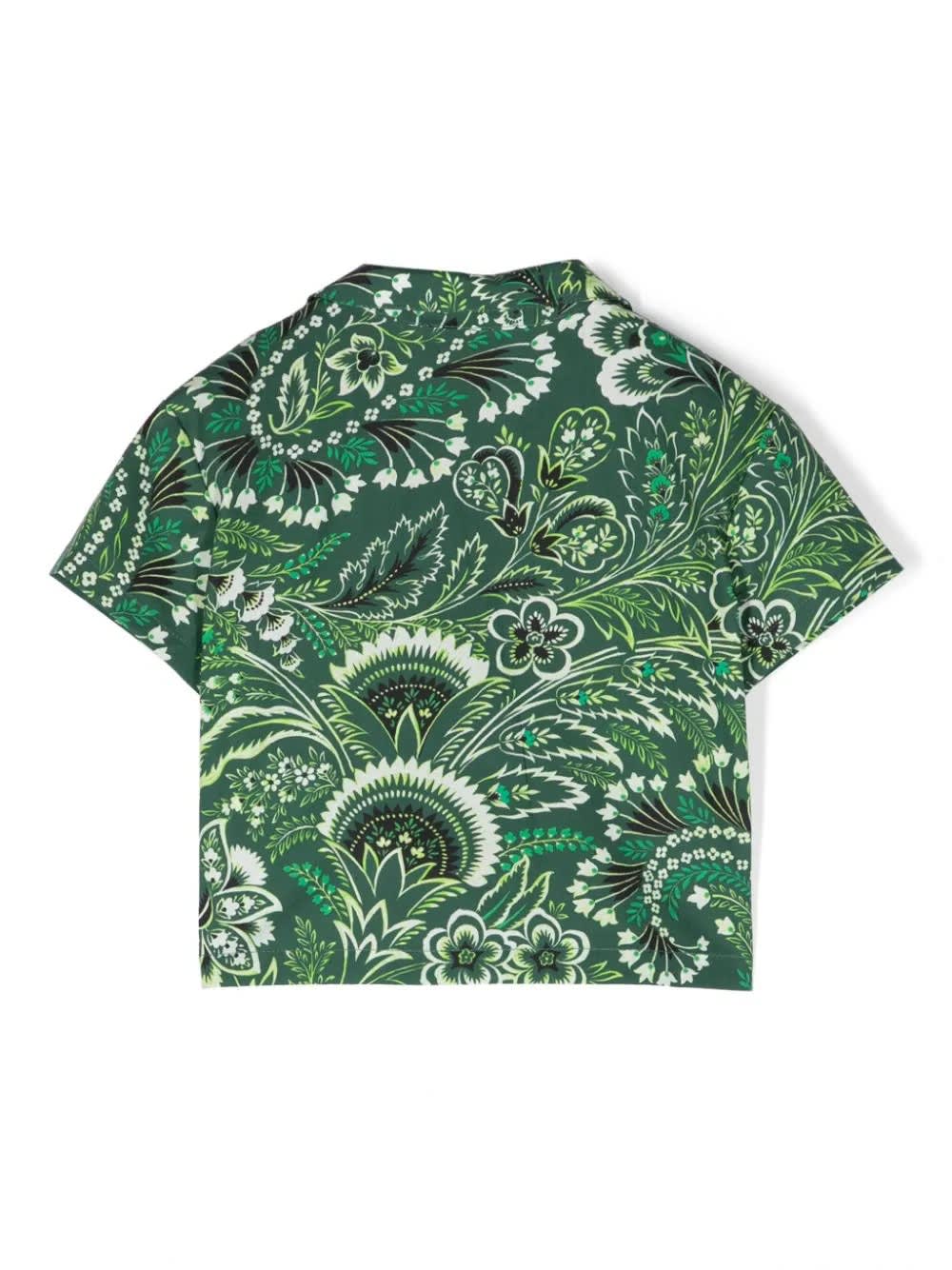 Shop Etro Green Bowling Shirt With Paisley Print