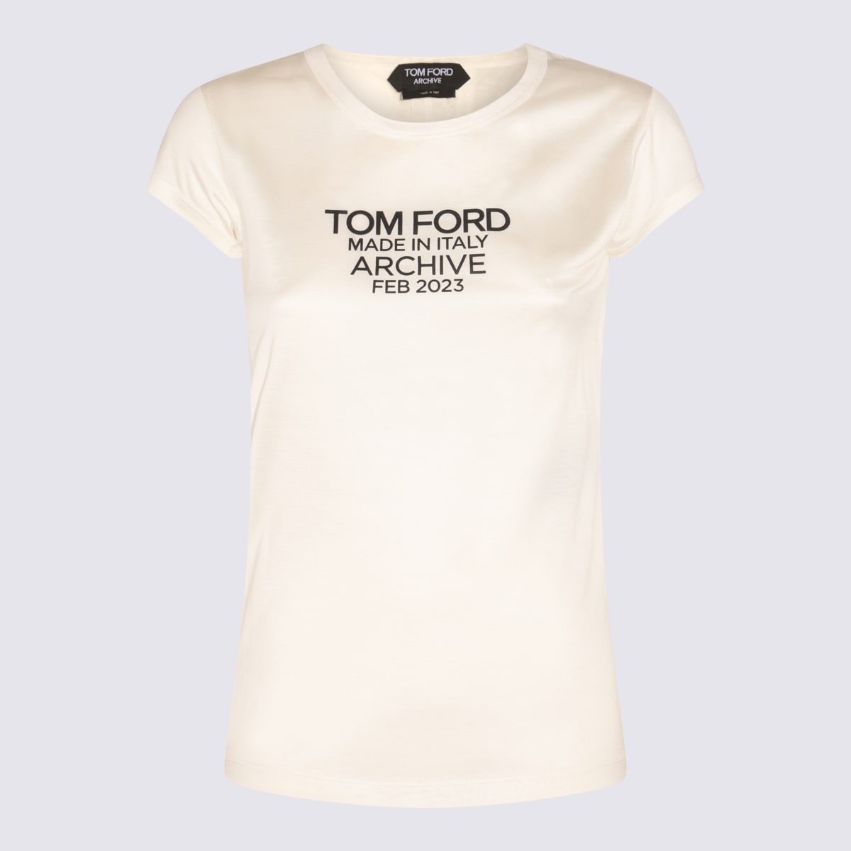Shop Tom Ford White And Black Silk T-shirt In Chalk/black