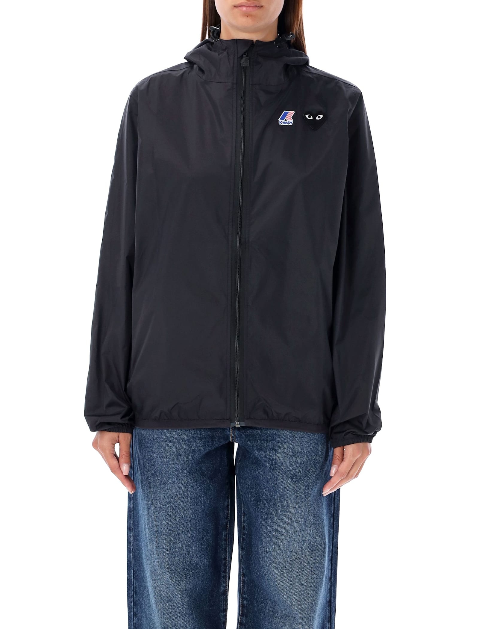 Comme Des Garçons Play Waterproof Zip Jacket With Hood In Black