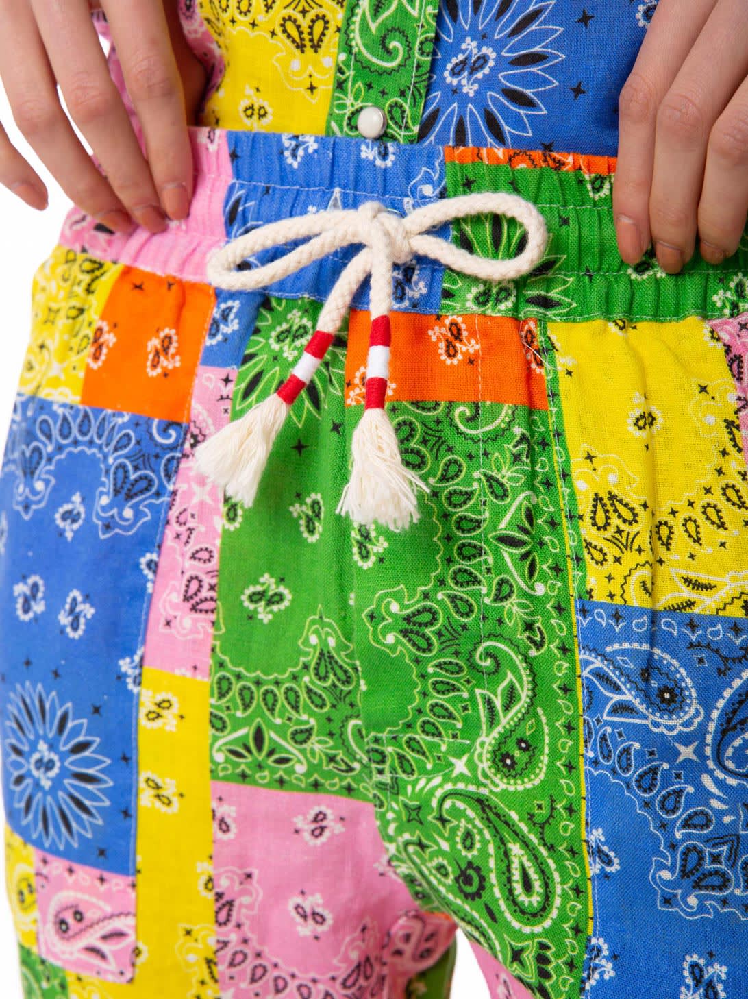 Mc2 Saint Barth Woman Linen Pants With Multicolor Bandanna Print In Multicolor