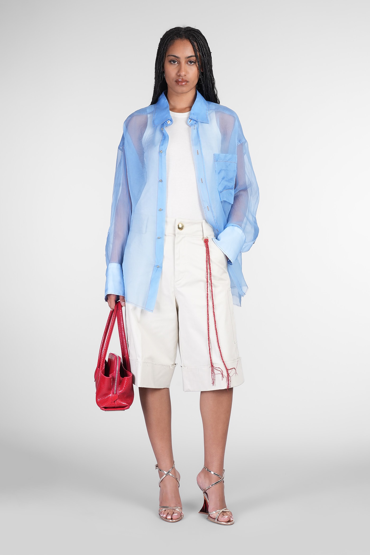 Shop Darkpark Nathalie Shirt In Cyan Silk