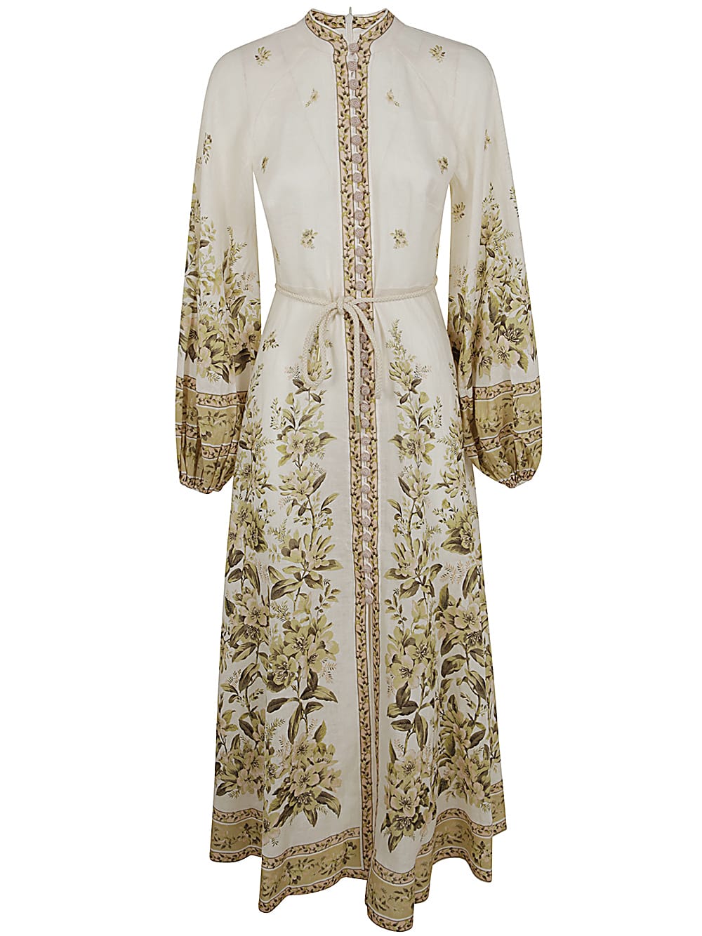 Shop Zimmermann Golden Buttoned Midi Dress In Stflo Sage Toile Floral