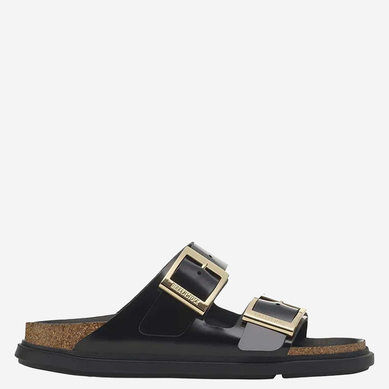 Birkenstock Arizona Droplet Buckle High Shine Black Slides In Black