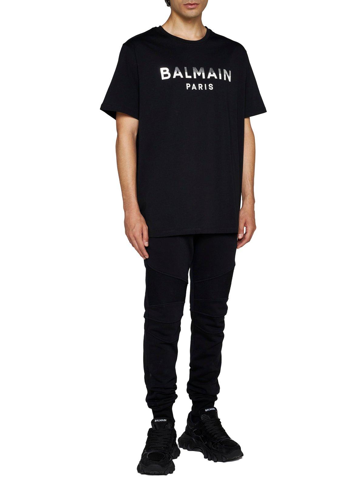 Shop Balmain Logo Printed Crewneck T-shirt In Noir/argent