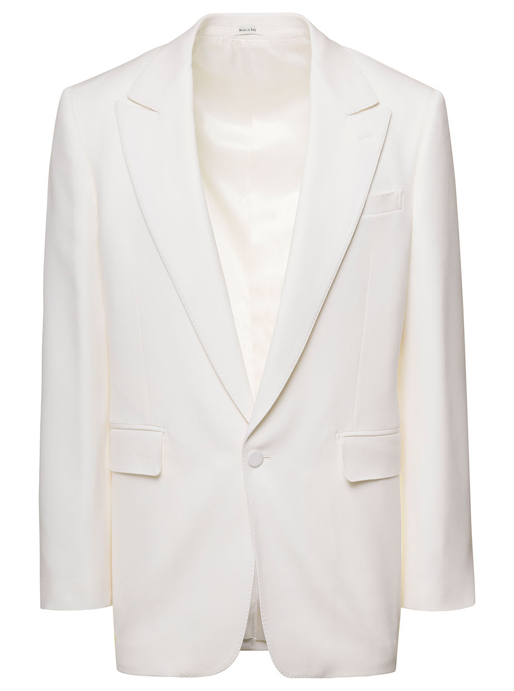 White Single-breasted Jacket With Notched Revers In Wool Woman