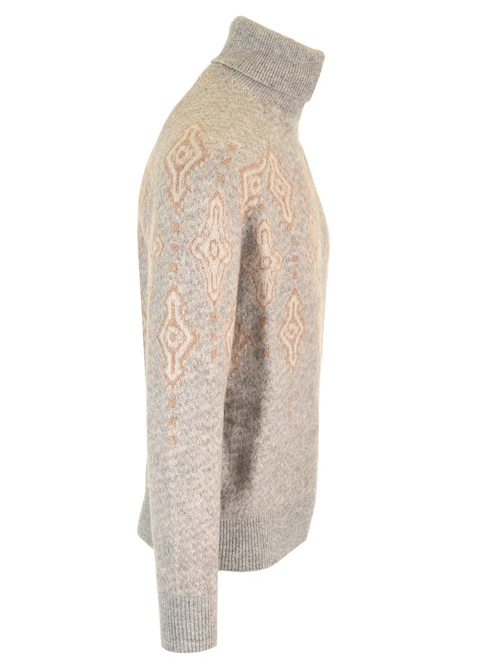 Shop Brunello Cucinelli Geometric Jacquard Turtleneck Sweater In Beige