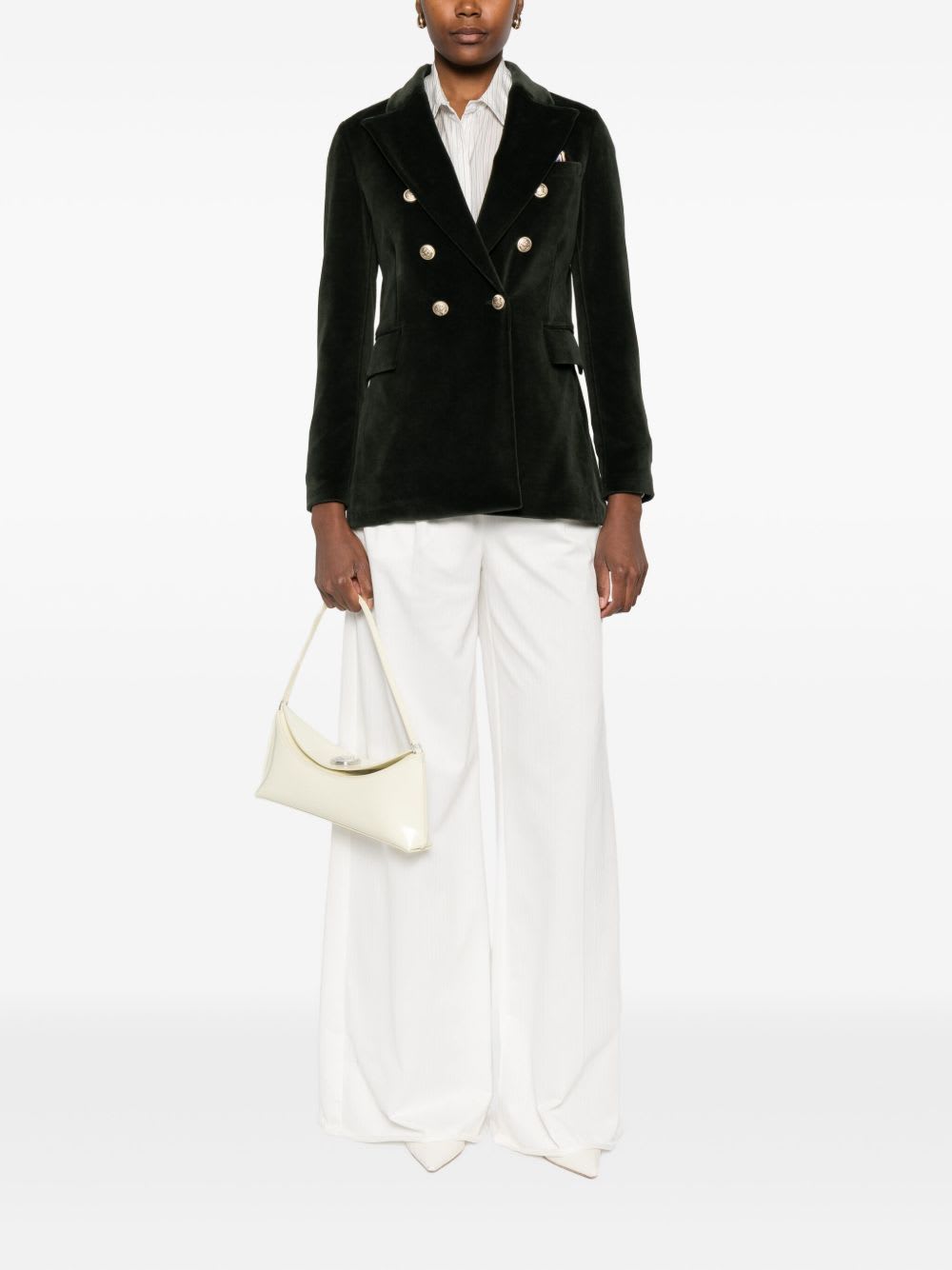 Circolo 1901 Double-breasted Velvet Jacket Featuring Pockets In Green