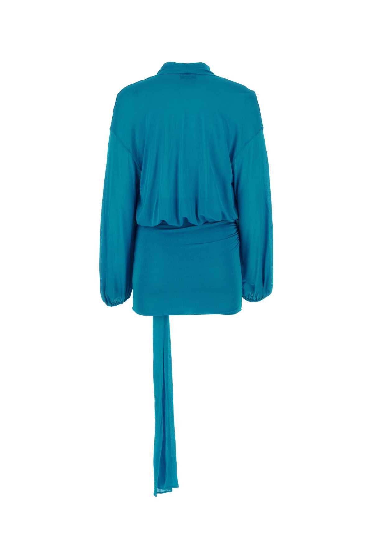 Shop Blumarine Turquoise Jersey Mini Dress In Bluejewel