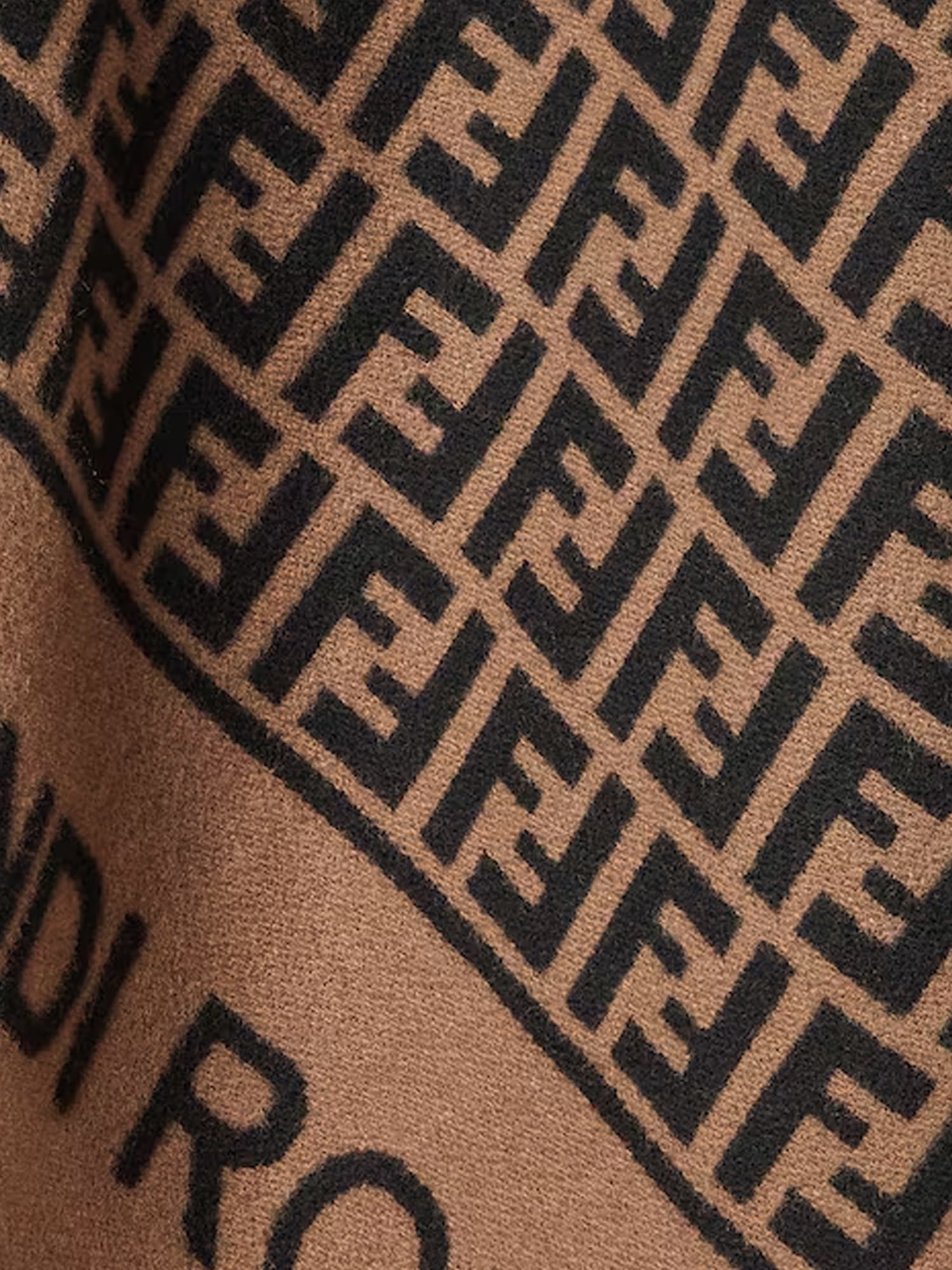 Fendi Women Brown Poncho With All-over Ff Motif And Logo Lettering Detail In Wool And Cashmere Woman In Brown