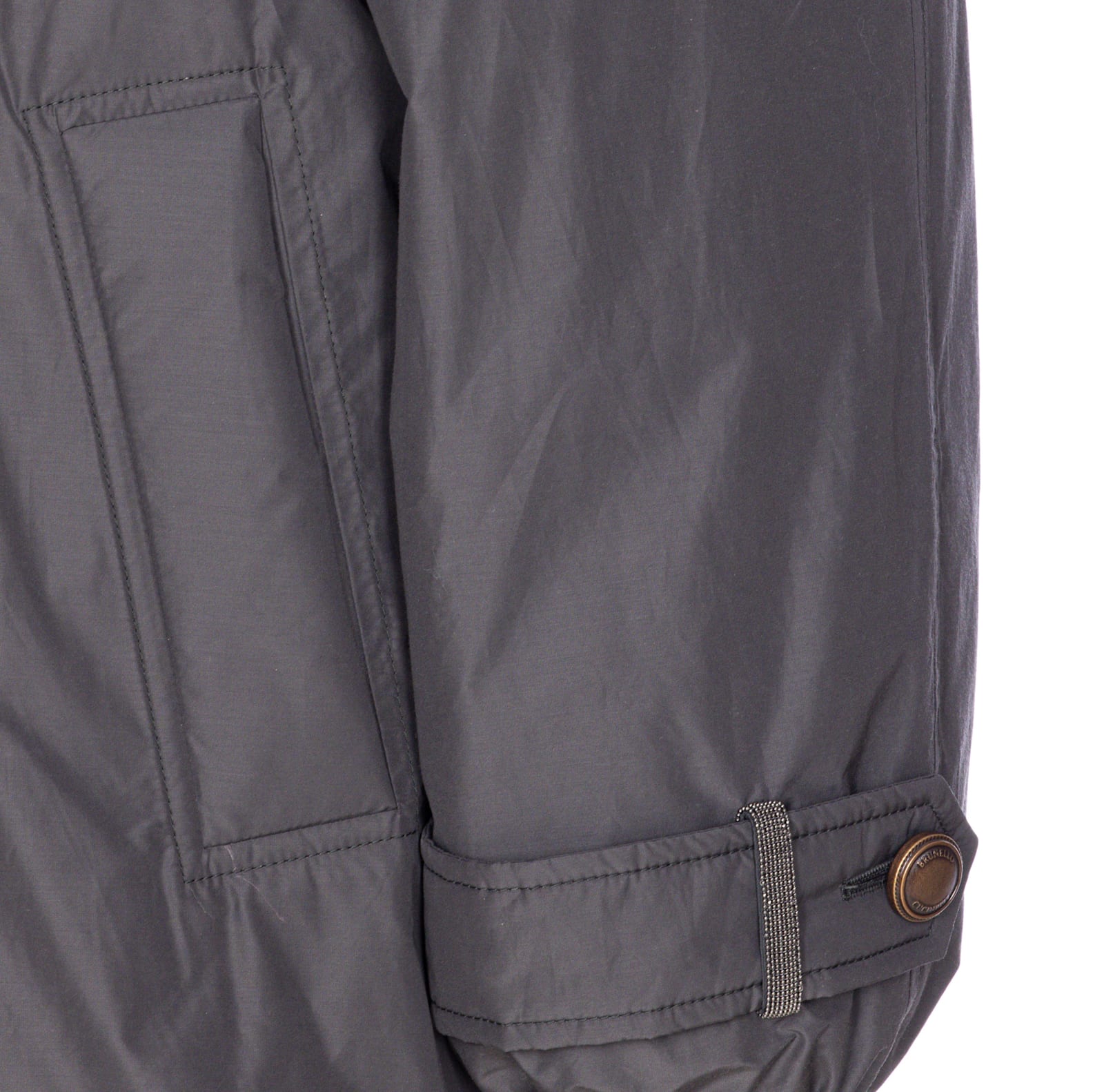 Brunello Cucinelli Double-breasted High Neck Down Jacket In Gray