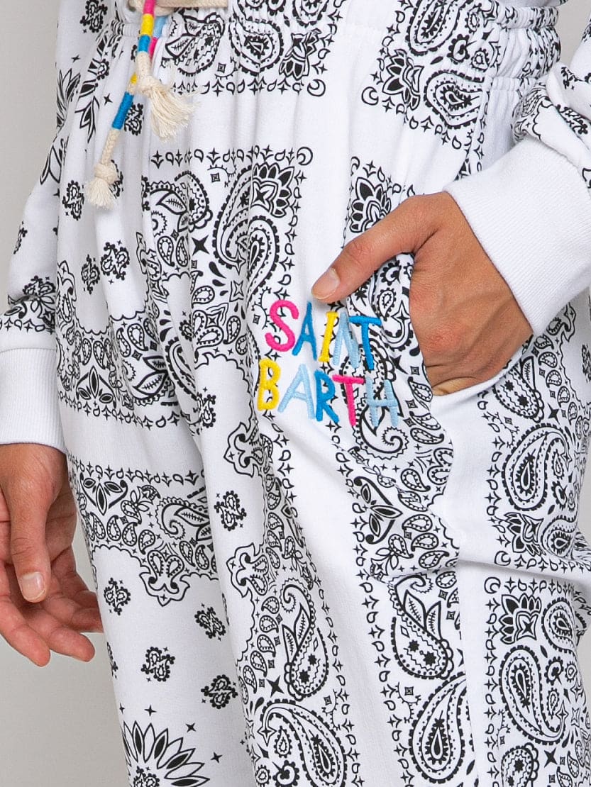 Shop Mc2 Saint Barth Cotton Bandanna Joggers With Saint Barth Embroidery In White