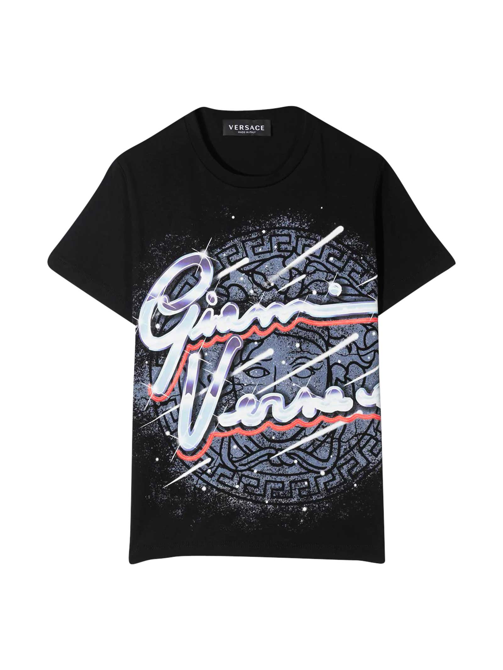 Versace Black T-shirt With Multicolor Print Young