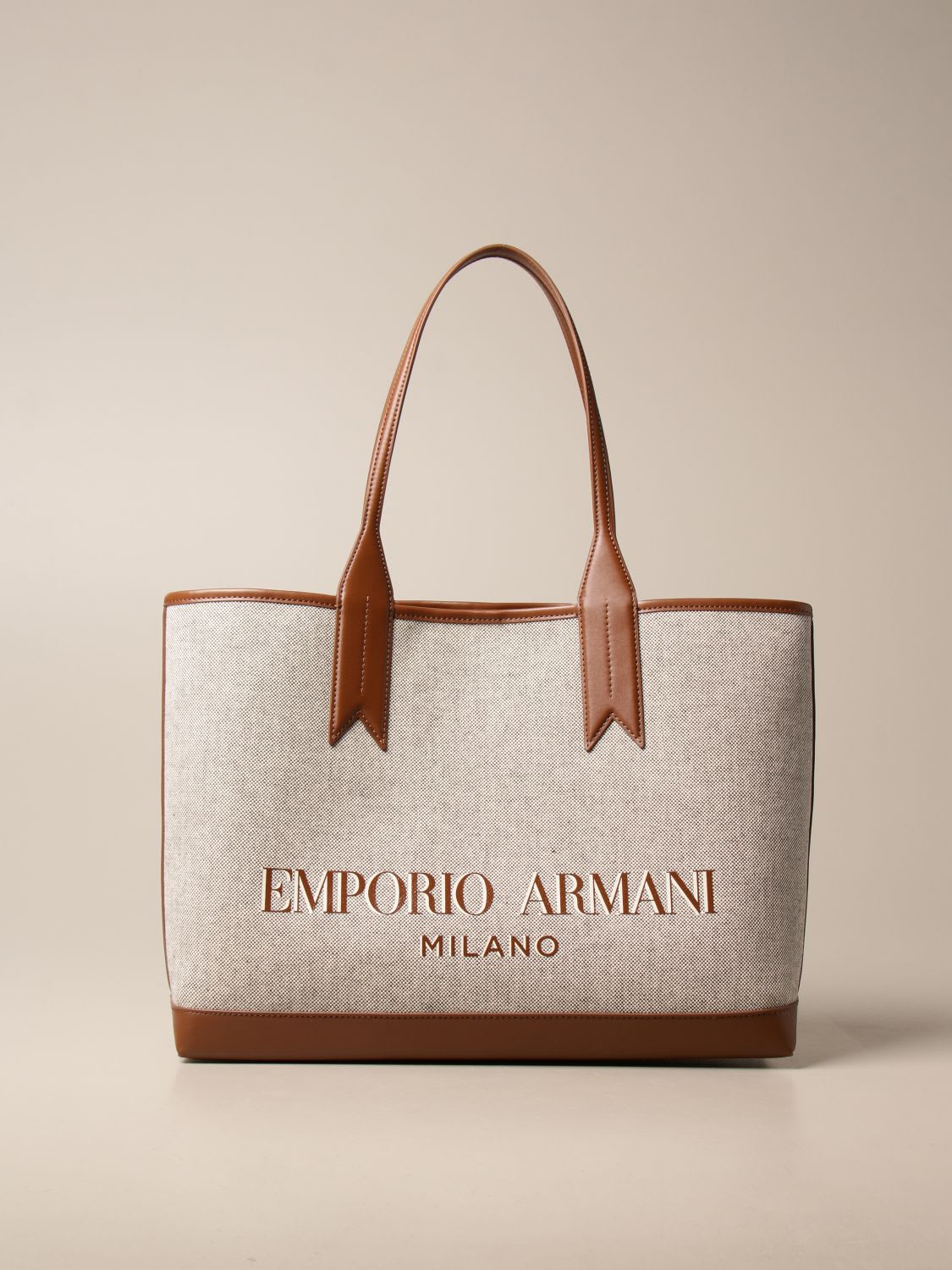 Emporio Armani Leathers SHOPPING BAG IN CANVAS WITH LOGO
