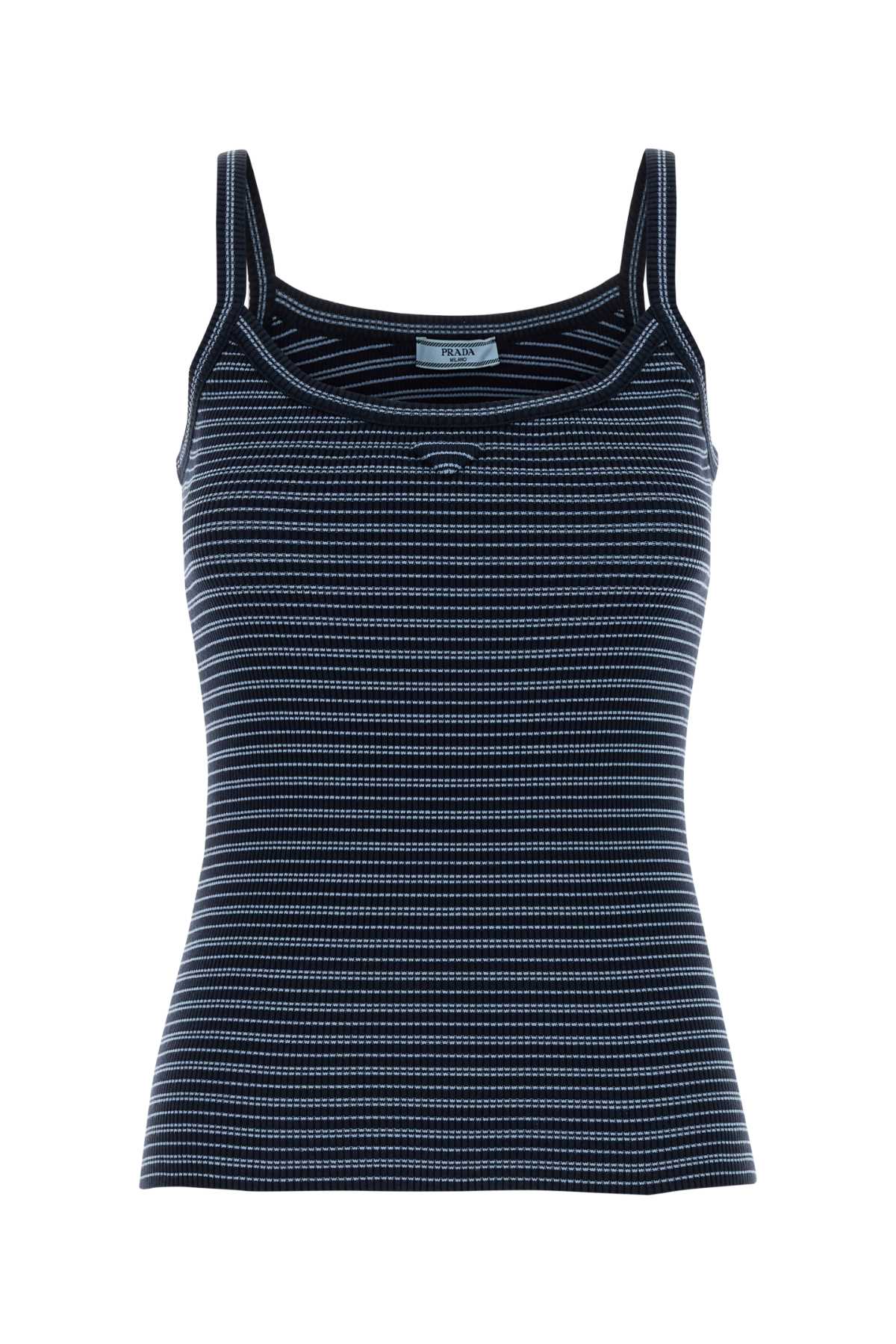 Prada Embroidered Cotton Tank Top In Blue