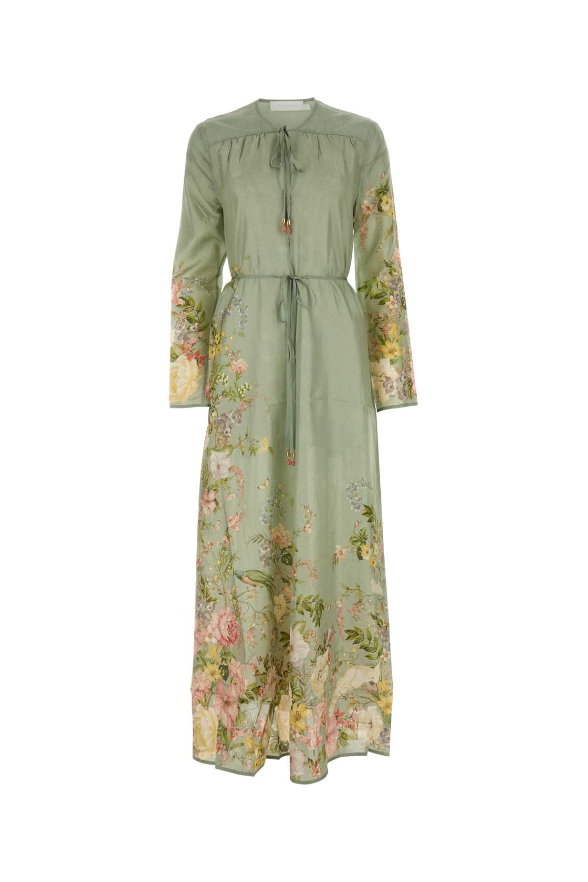 Shop Zimmermann Sage Green Silk Waverly Billow Dress In Sagefloral