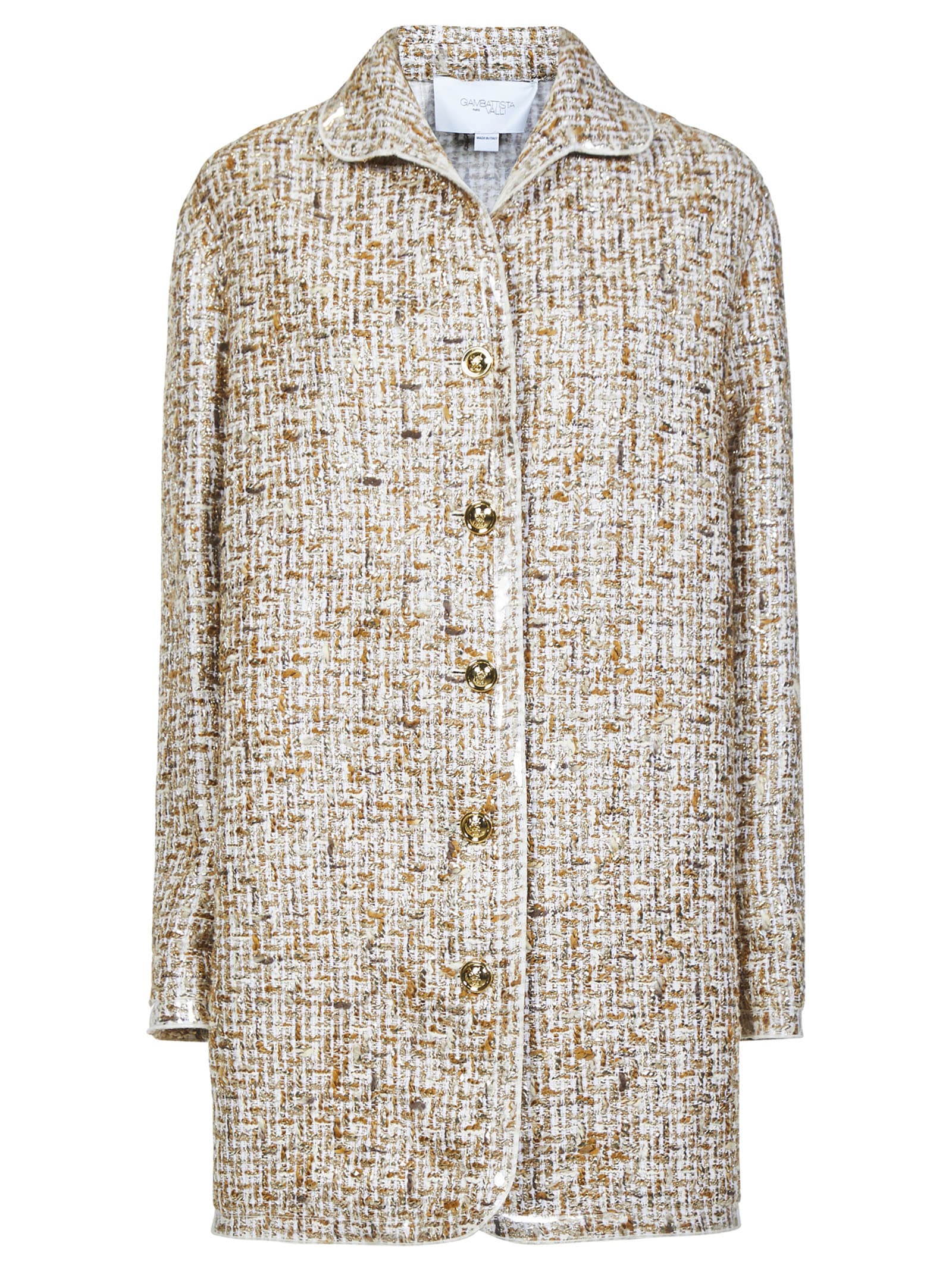 Giambattista Valli Gold-toned Button Tweed Single-breasted Coat In Neutrals
