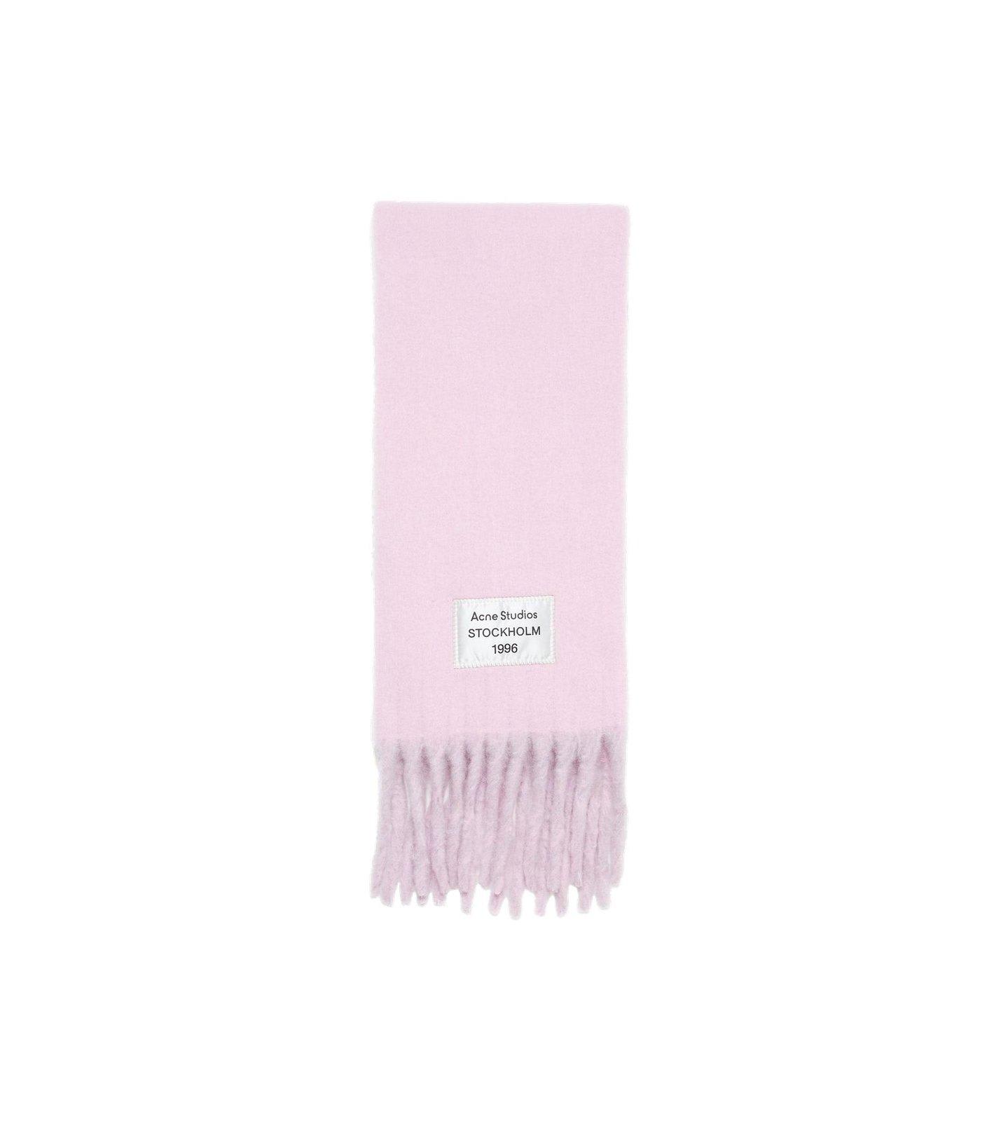 Acne Studios Logo Patch Fringed Scarf In Pink