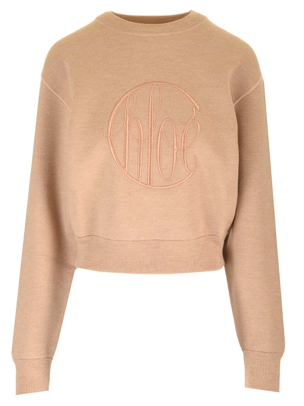 Shop Chloé Cropped Pullover With Logo In Beige