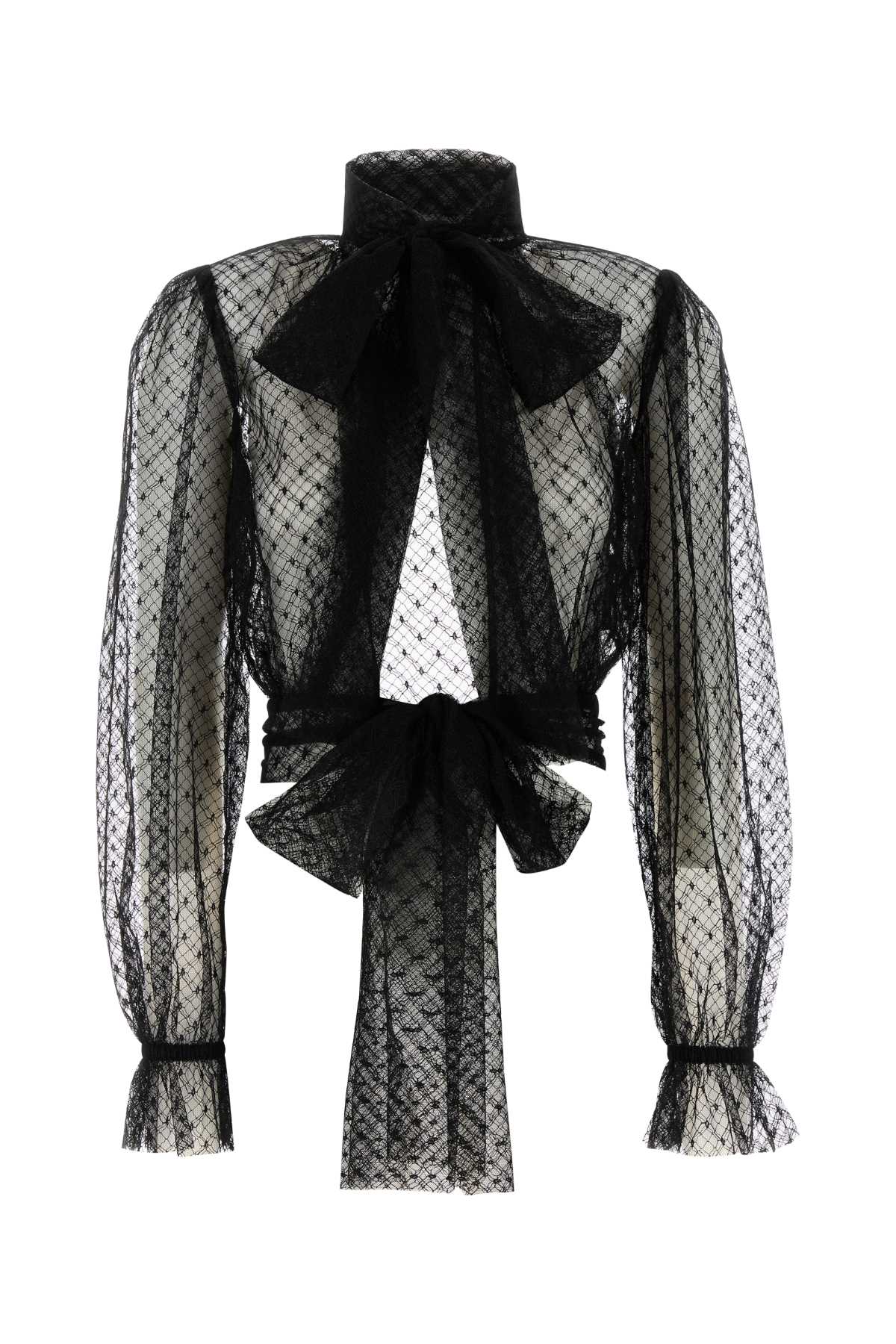 Dolce & Gabbana Lace Blouse With Bow Detail And Ruffle Cuffs In Nero