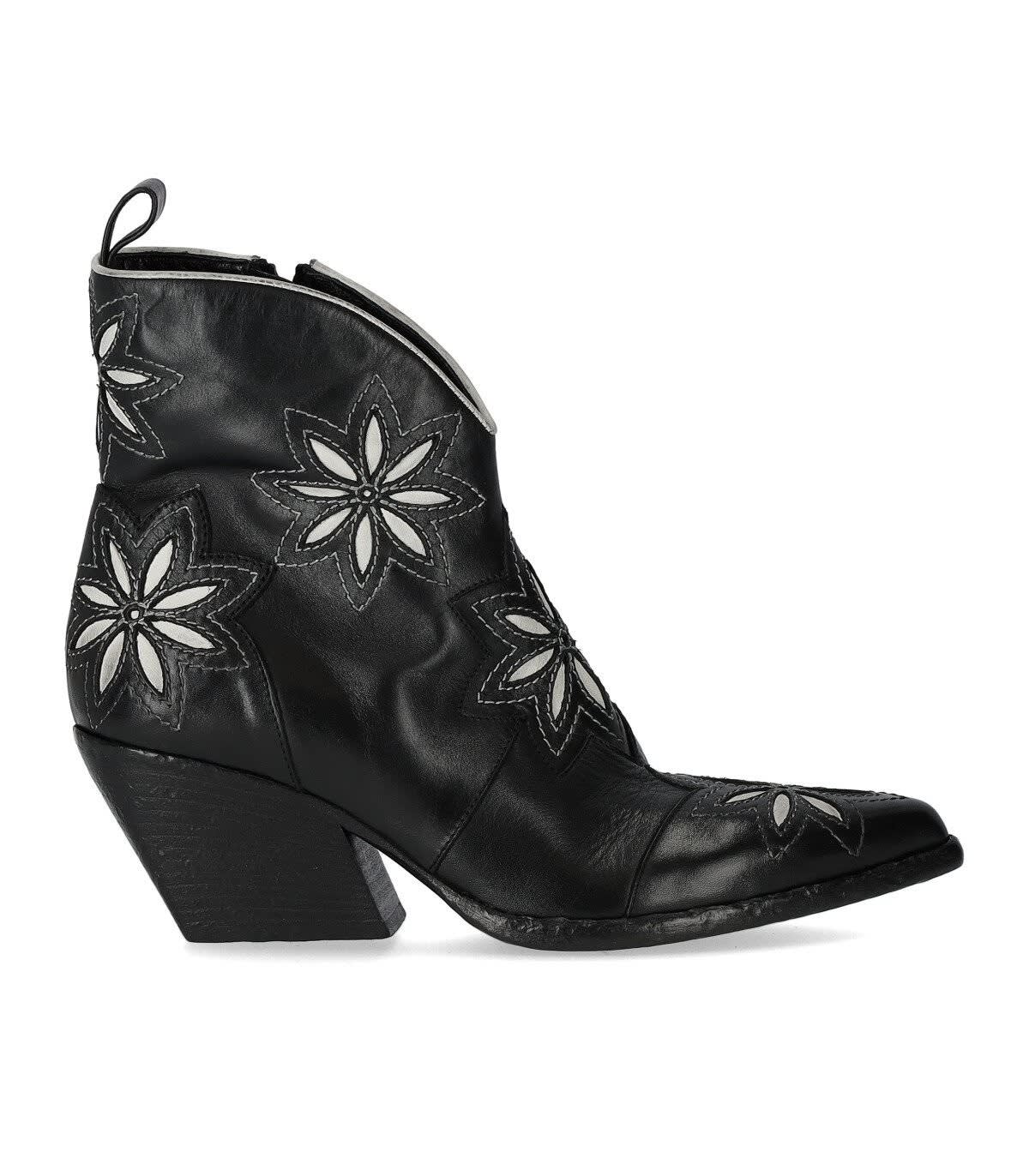 Elena Iachi Blues Black Floral Texan Ankle Boot