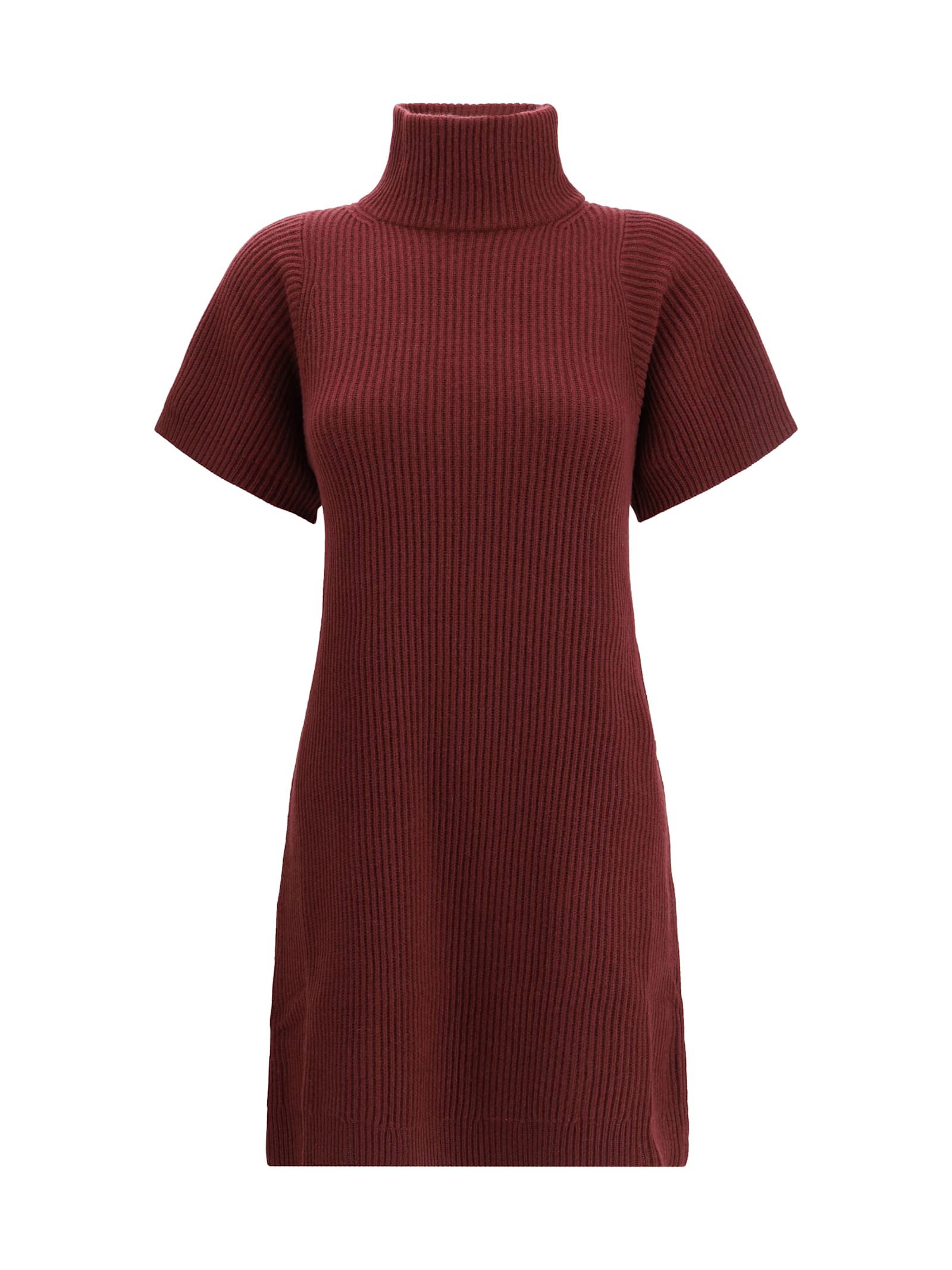 Brunello Cucinelli Bordeaux Fleece Wool Casual Dress In Burgundy