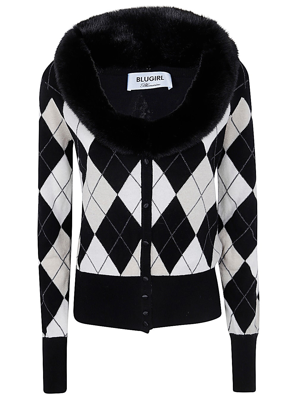 Shop Blugirl Cardigan Sweater In Black Rhombus