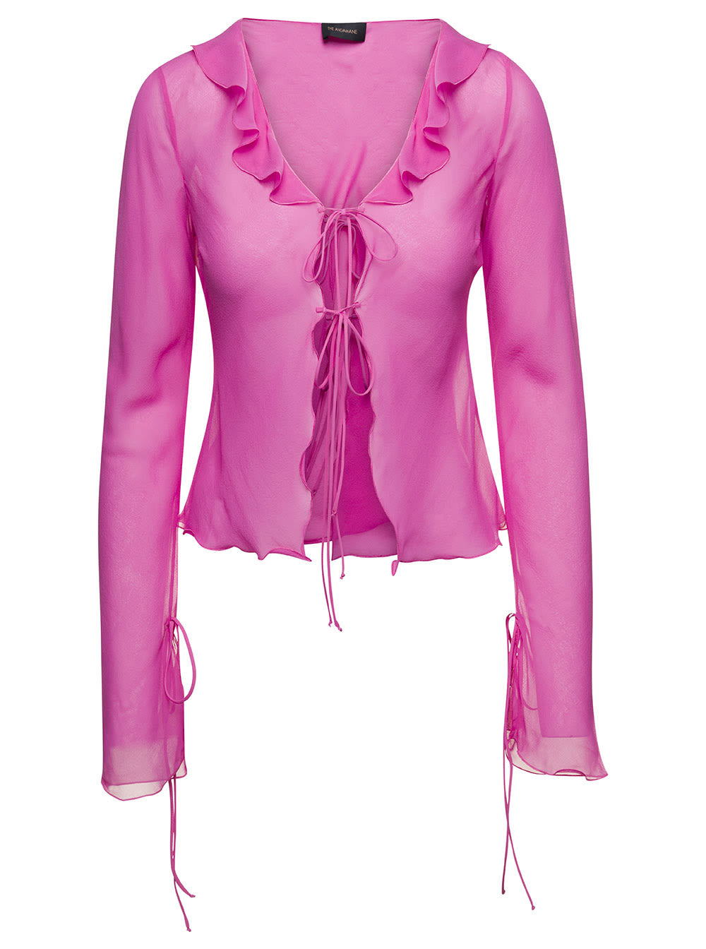 Ruffle-detail Blouse In Pink Silk Woman