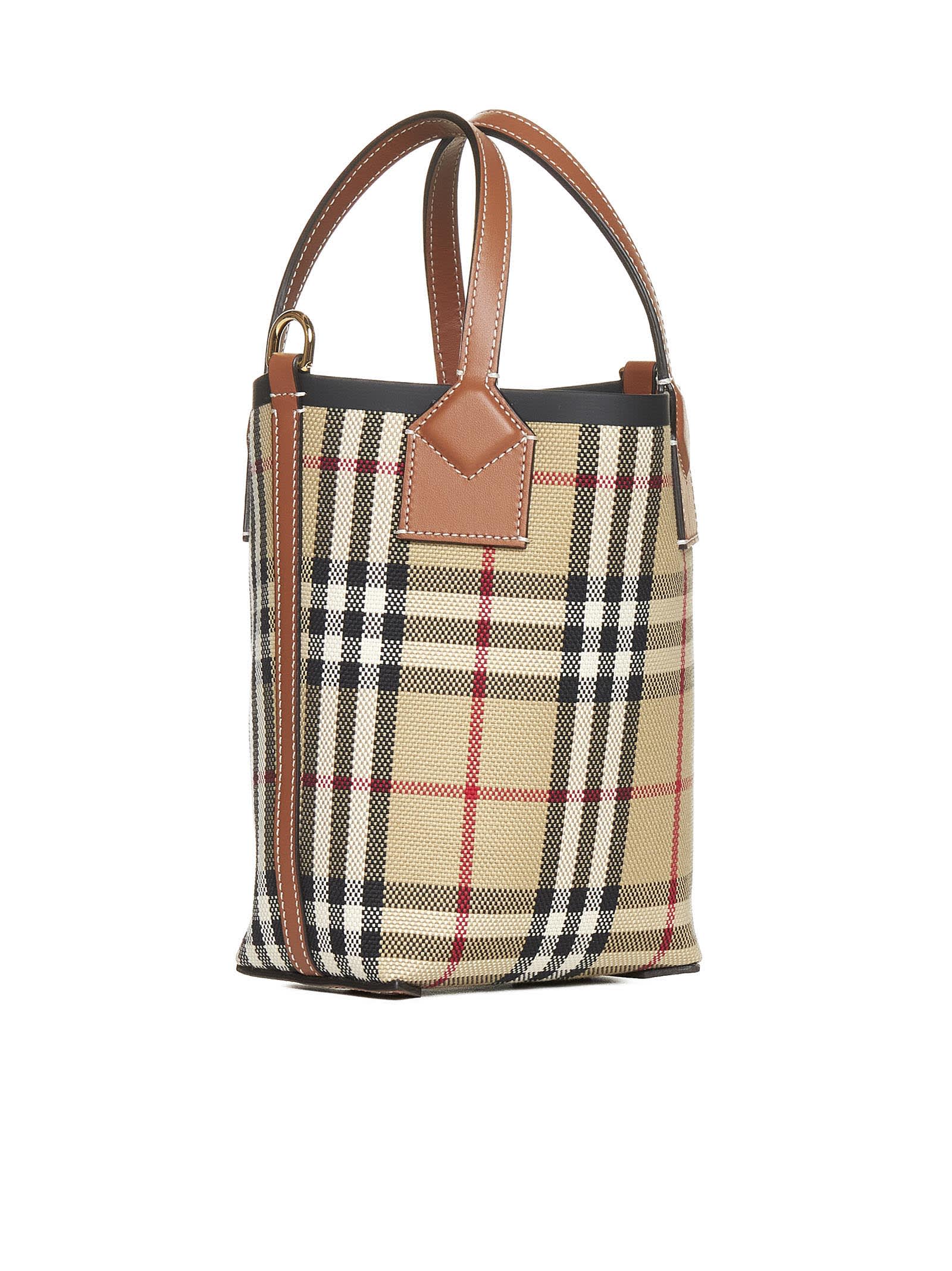 Shop Burberry Tote In Vintage Chck/a.beige