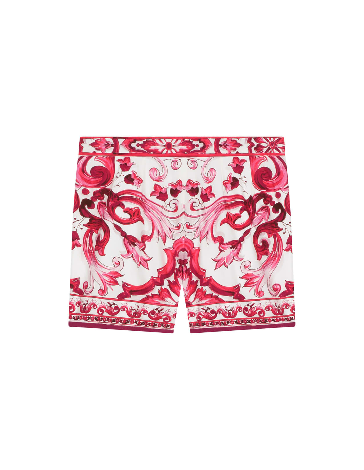Shop Dolce & Gabbana Poplin Shorts With Fuchsia Majolica Print In Pink